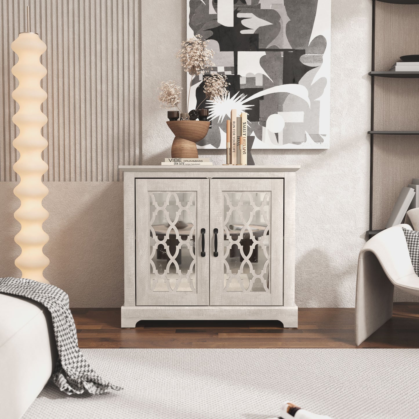 Galano 2-Door Mirrored Accent Cabinet with Cut-Out Design 32.4" W x 15.7" D x 29.3" H