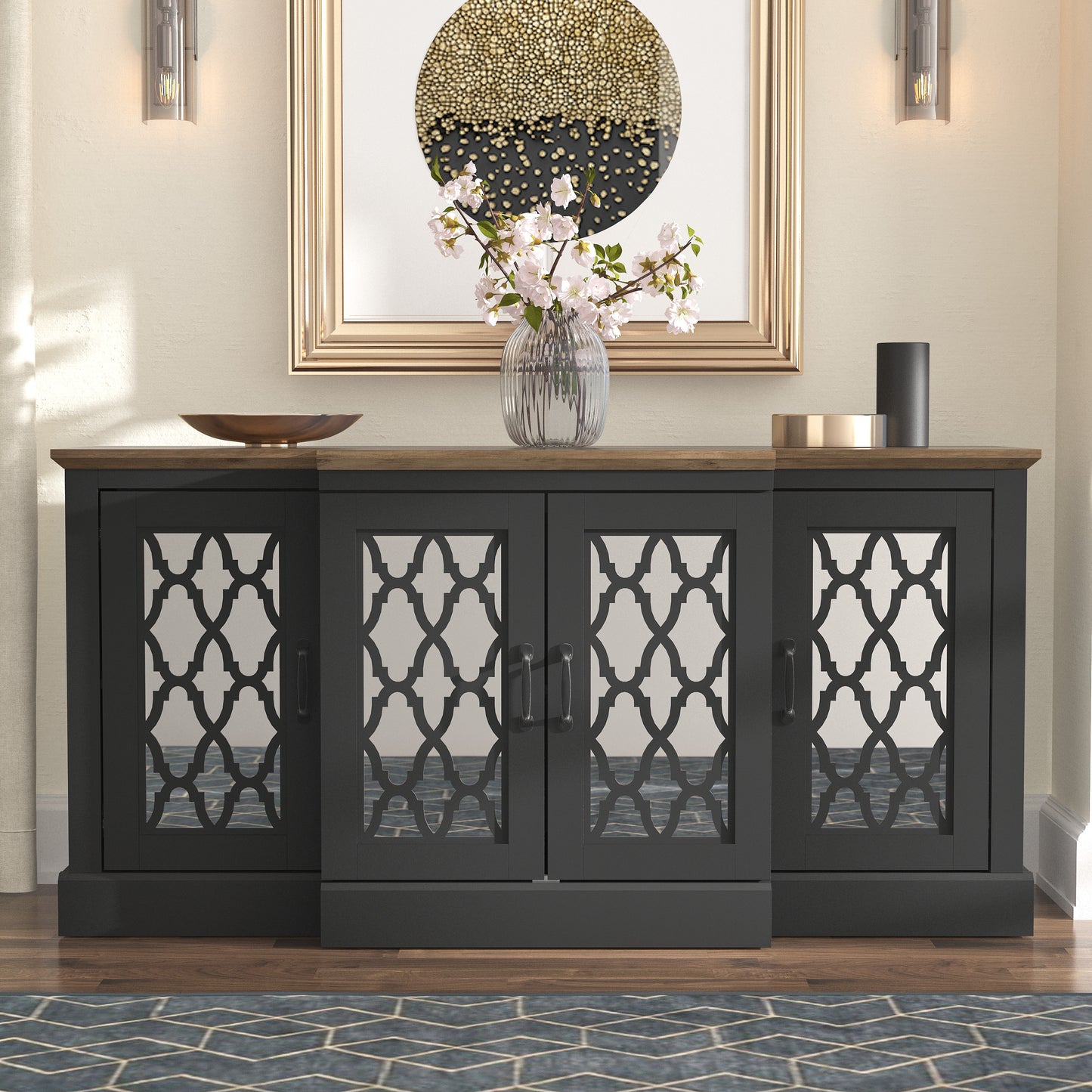 Galano sideboard with mirrored cutout doors 60.4" W × 18.2" D × 29.3" H