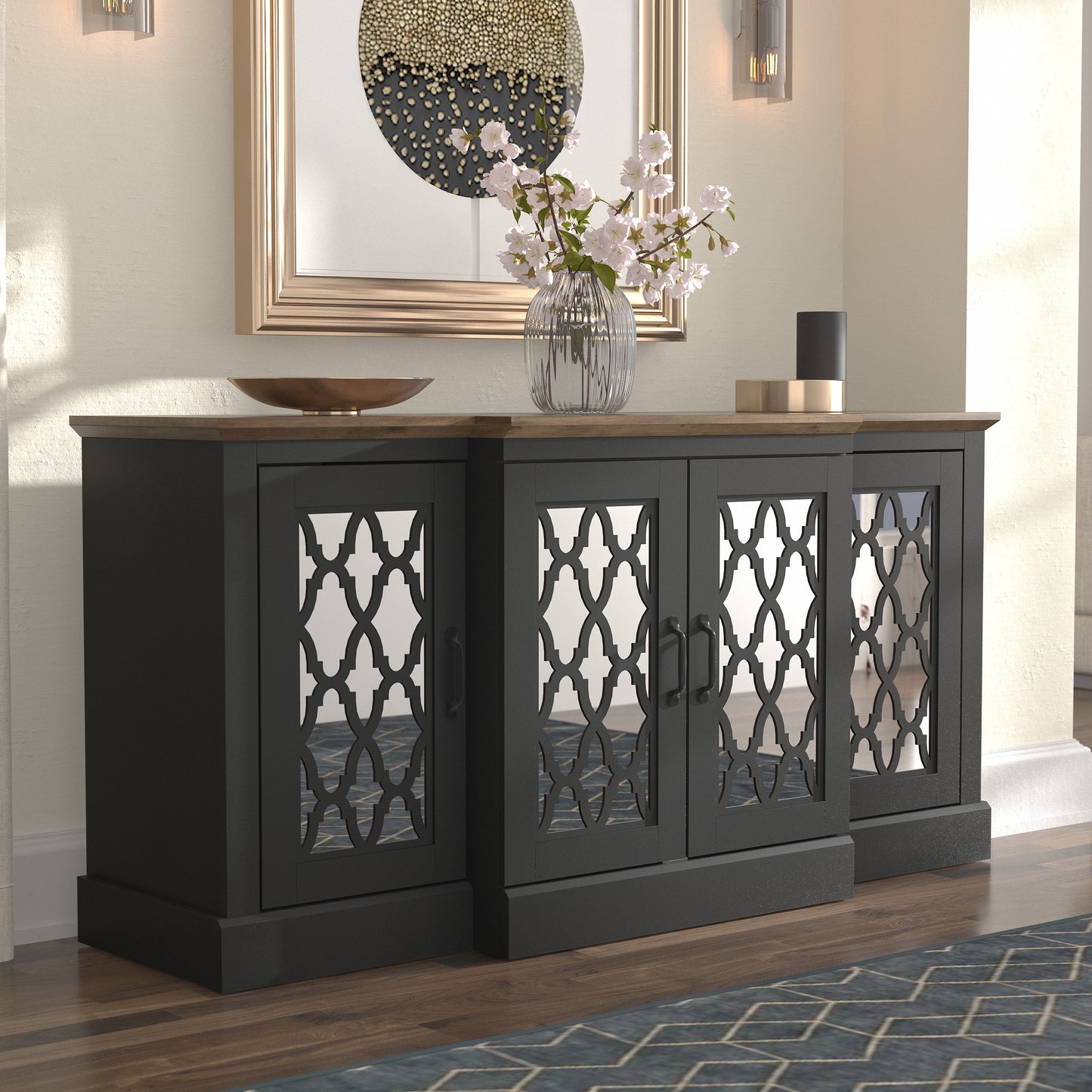 Galano sideboard with mirrored cutout doors 60.4" W × 18.2" D × 29.3" H