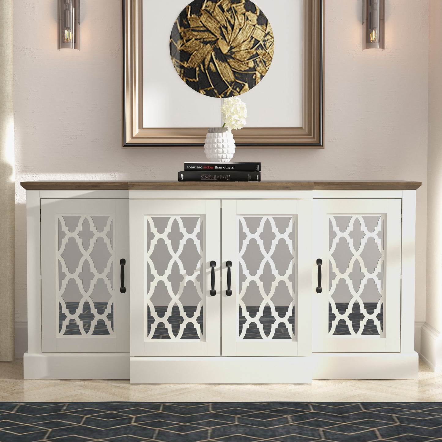 Galano sideboard with mirrored cutout doors 60.4" W × 18.2" D × 29.3" H