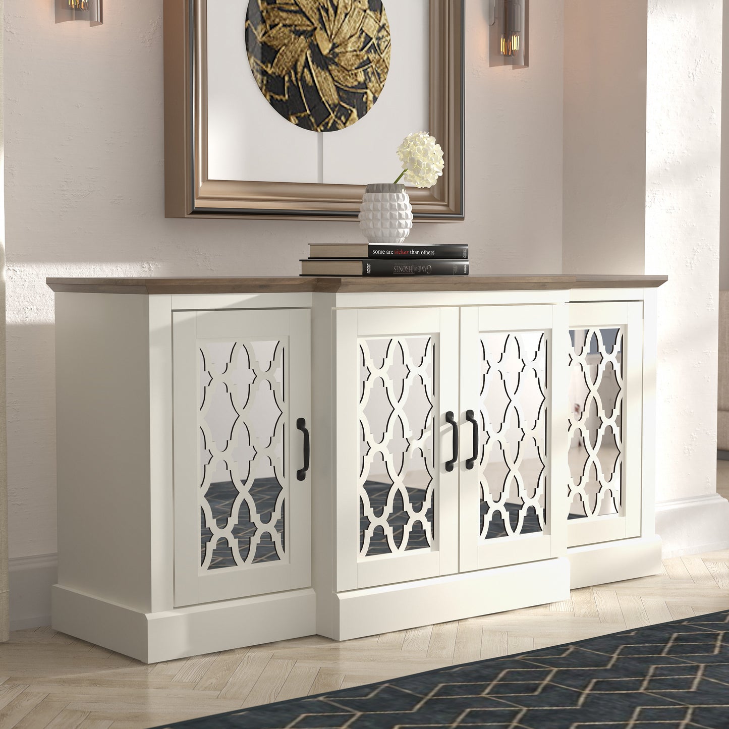 Galano sideboard with mirrored cutout doors 60.4" W × 18.2" D × 29.3" H