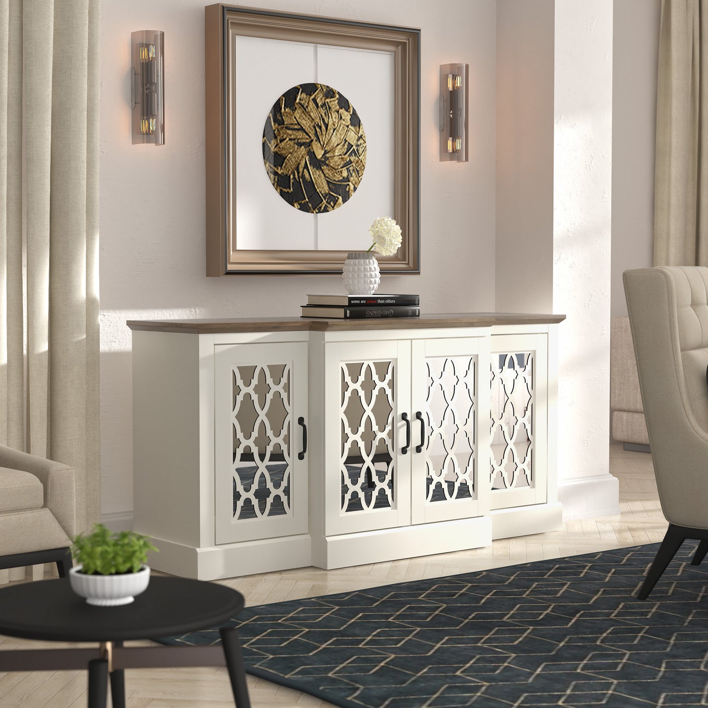 Galano sideboard with mirrored cutout doors 60.4" W × 18.2" D × 29.3" H