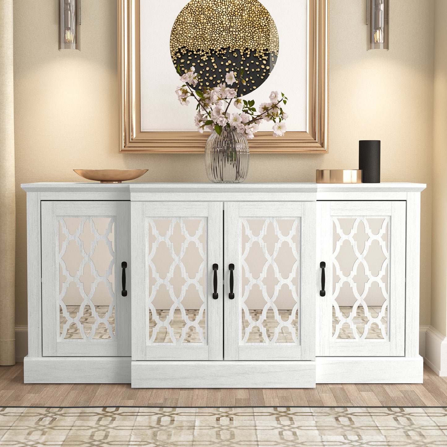 Galano sideboard with mirrored cutout doors 60.4" W × 18.2" D × 29.3" H