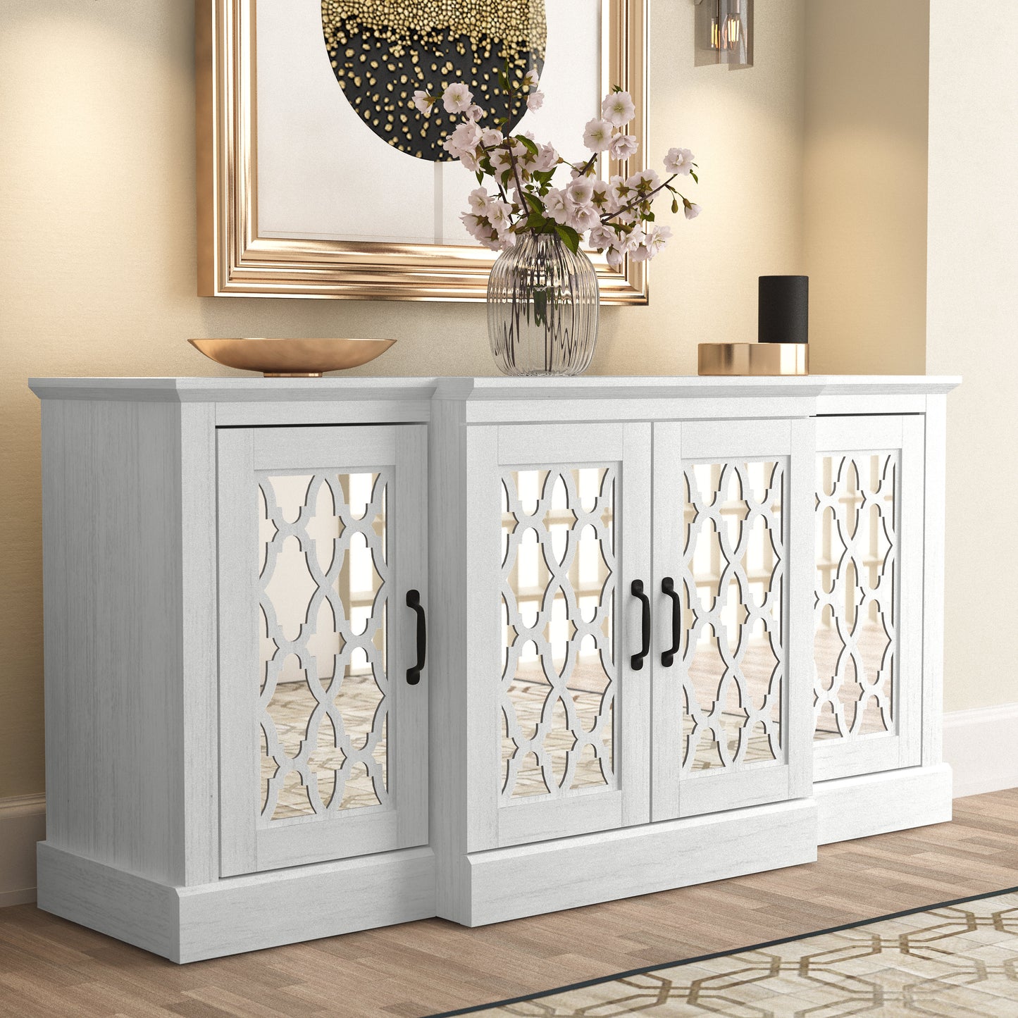 Galano sideboard with mirrored cutout doors 60.4" W × 18.2" D × 29.3" H