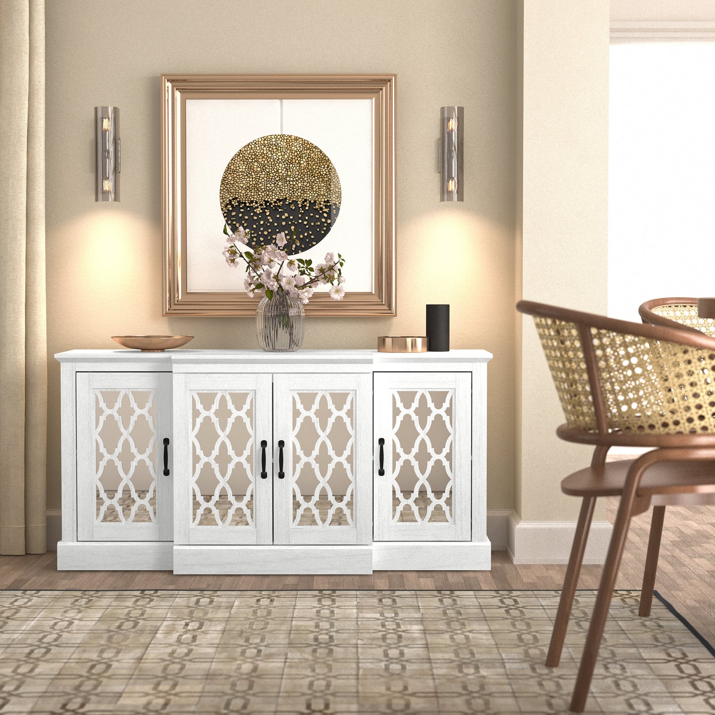 Galano sideboard with mirrored cutout doors 60.4" W × 18.2" D × 29.3" H