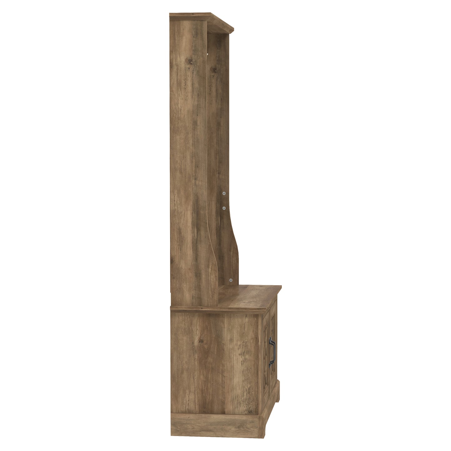 GALANO Hall Tree with Bench and Mirror Door Storage in Knotty Oak 31.3" W x 15.7" D x 68.3" H