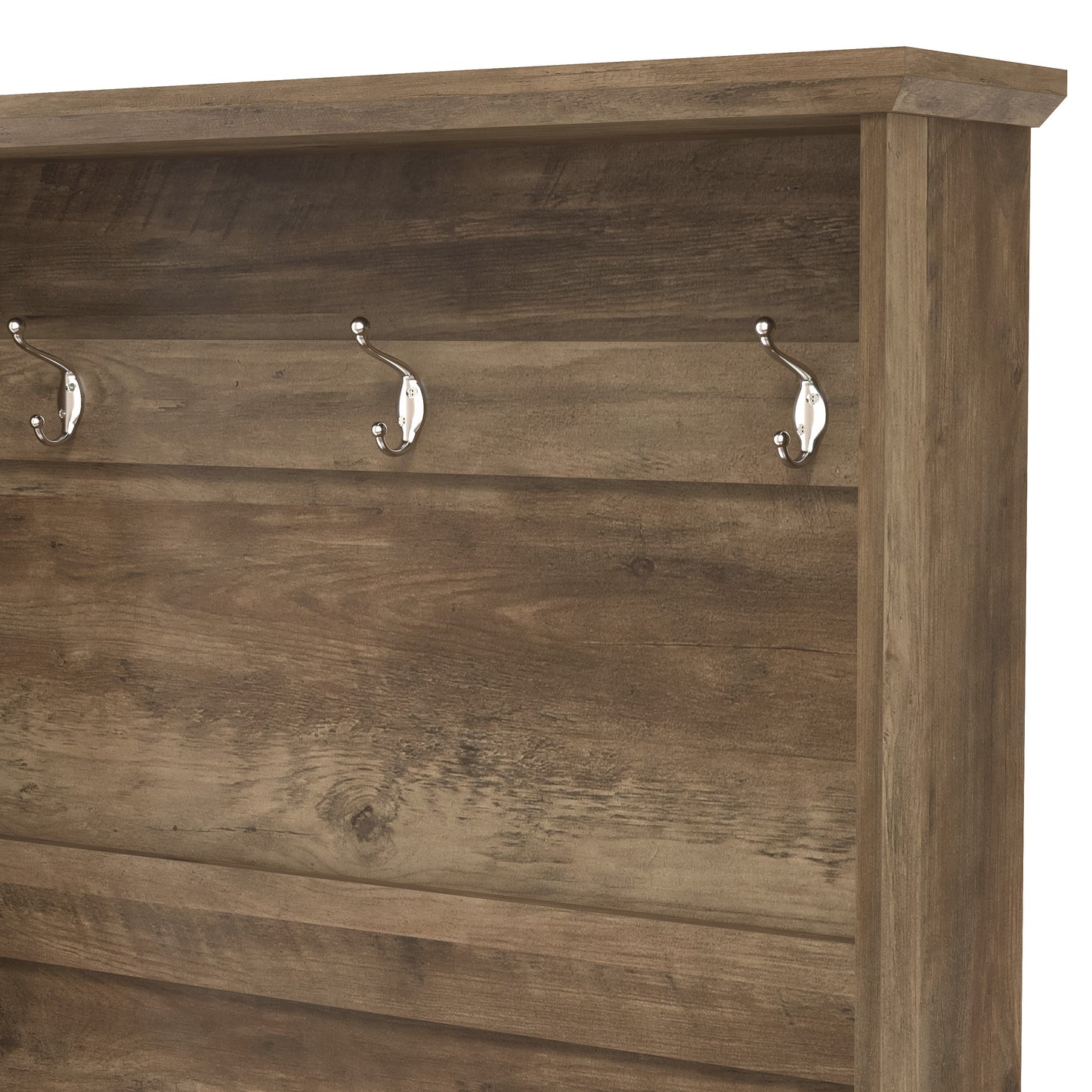 GALANO Hall Tree with Bench and Mirror Door Storage in Knotty Oak 31.3" W x 15.7" D x 68.3" H