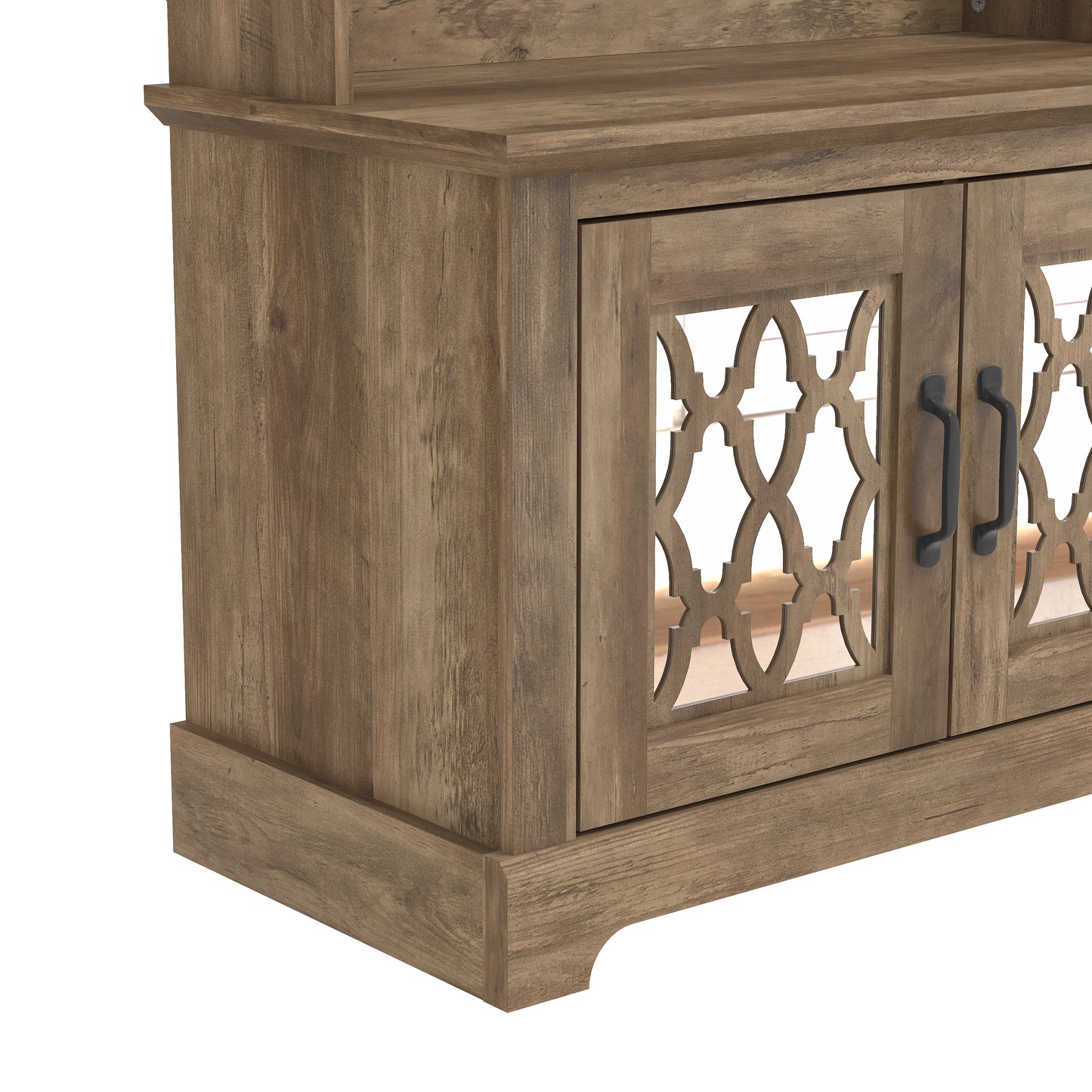 GALANO Hall Tree with Bench and Mirror Door Storage in Knotty Oak 31.3" W x 15.7" D x 68.3" H