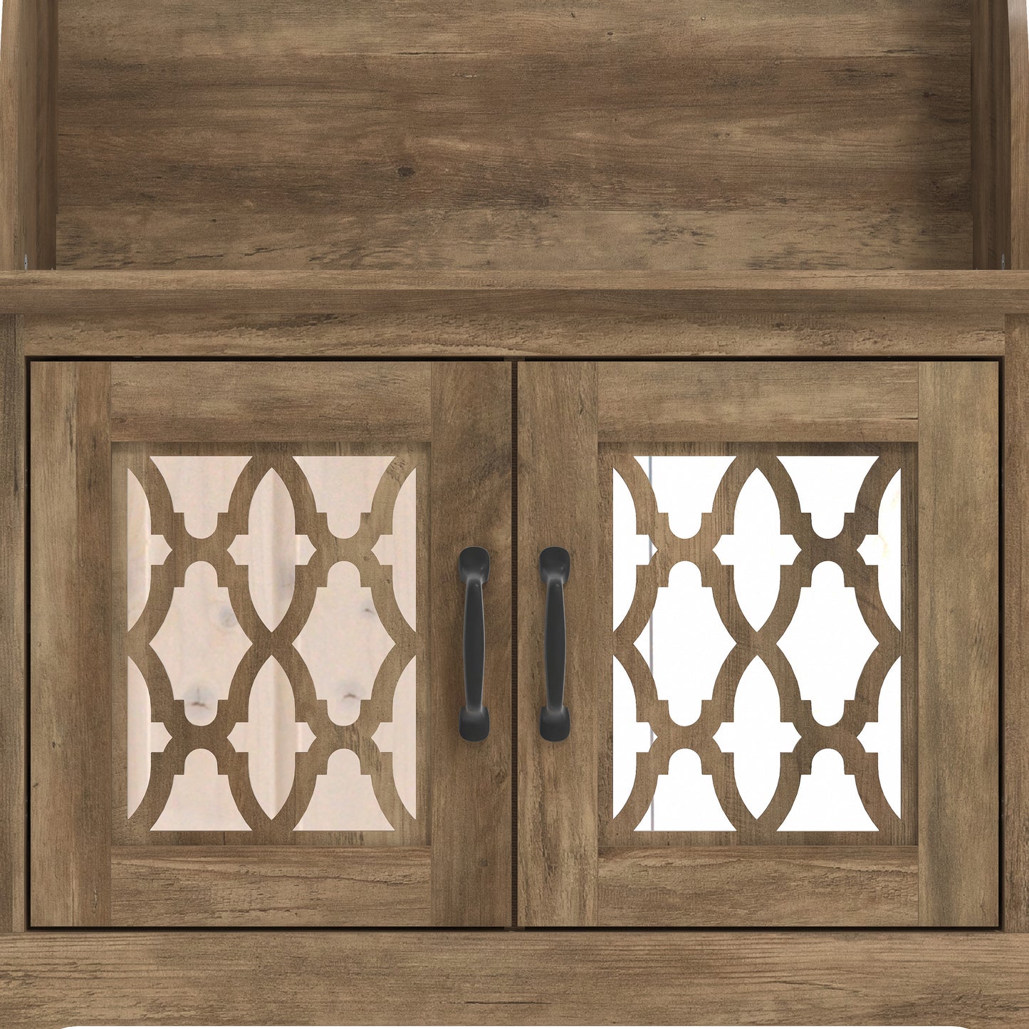 GALANO Hall Tree with Bench and Mirror Door Storage in Knotty Oak 31.3" W x 15.7" D x 68.3" H