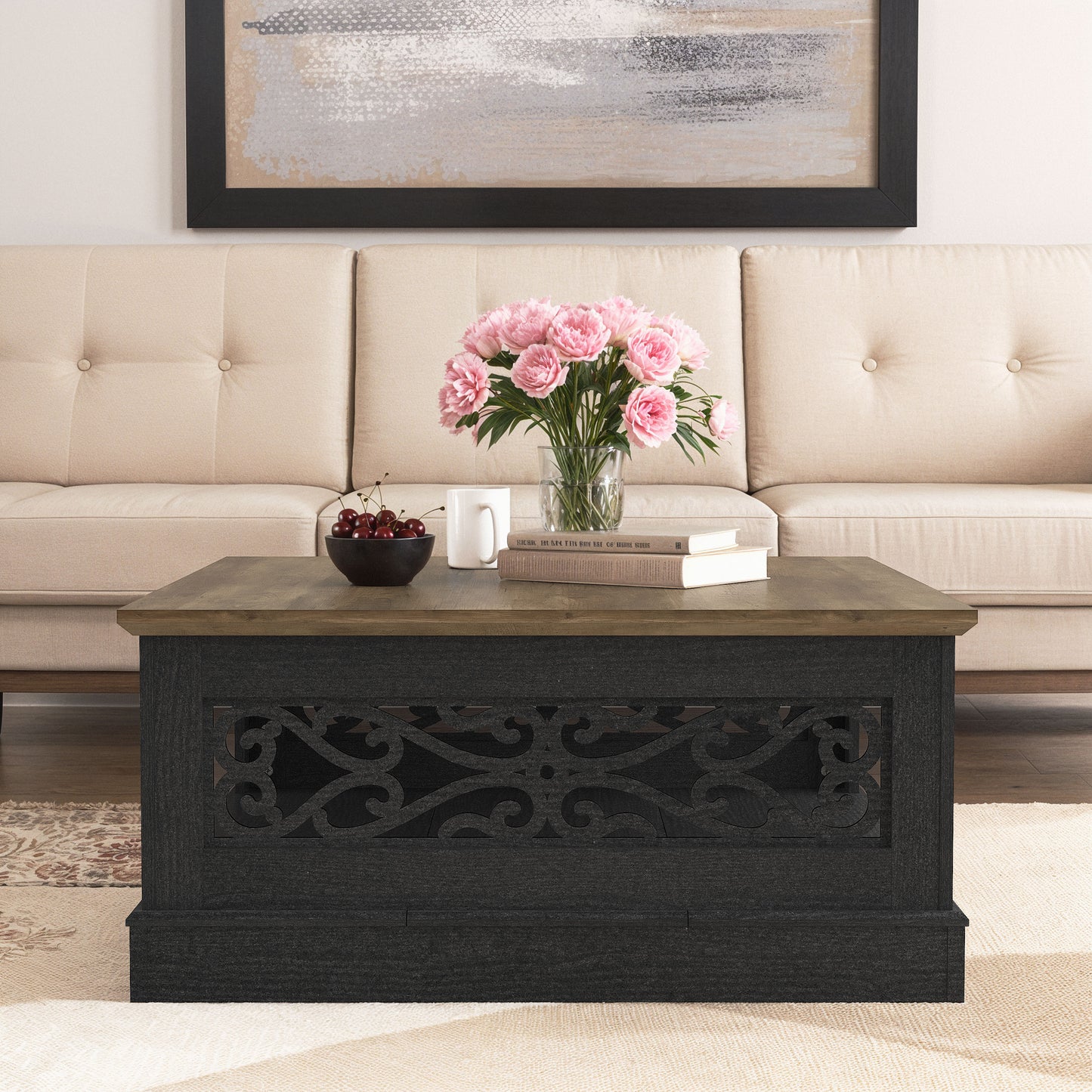 Galano Wood Coffee Table with Storage Shelf 34.8" W x 34.8" D x 16.1" H