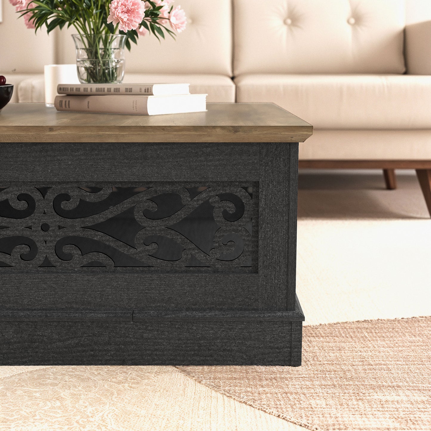 Galano Wood Coffee Table with Storage Shelf 34.8" W x 34.8" D x 16.1" H