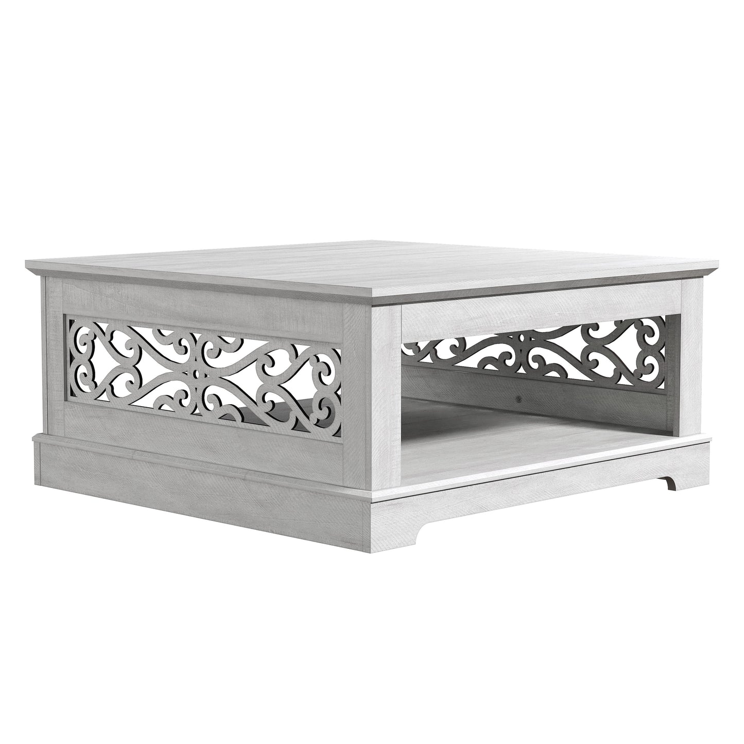 Galano Wood Coffee Table with Storage Shelf 34.8" W x 34.8" D x 16.1" H