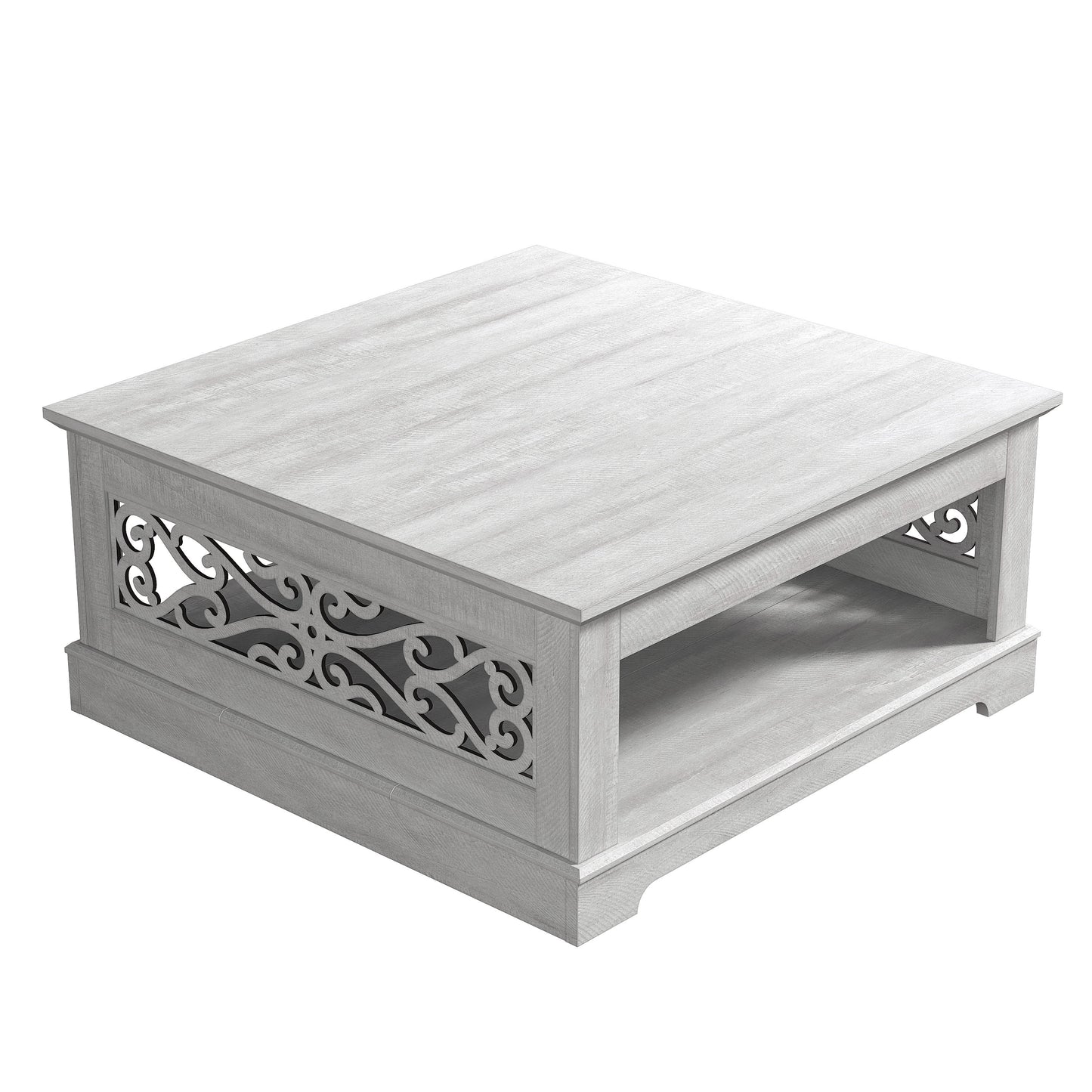 Galano Wood Coffee Table with Storage Shelf 34.8" W x 34.8" D x 16.1" H