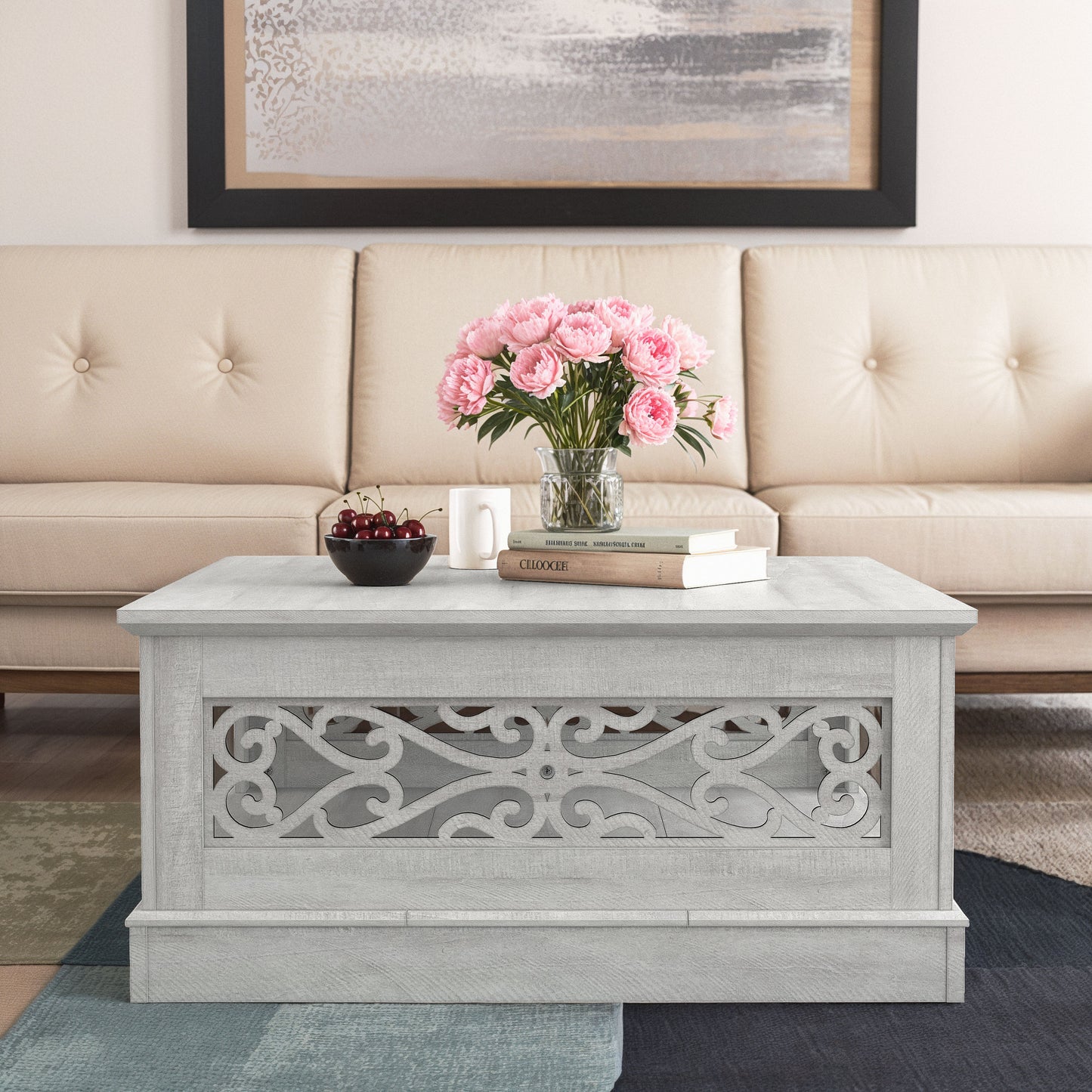 Galano Wood Coffee Table with Storage Shelf 34.8" W x 34.8" D x 16.1" H
