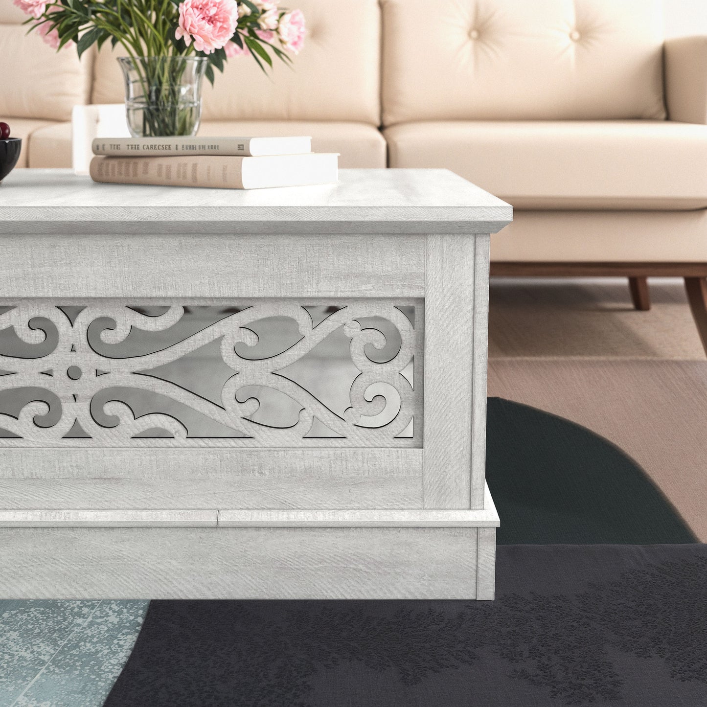 Galano Wood Coffee Table with Storage Shelf 34.8" W x 34.8" D x 16.1" H
