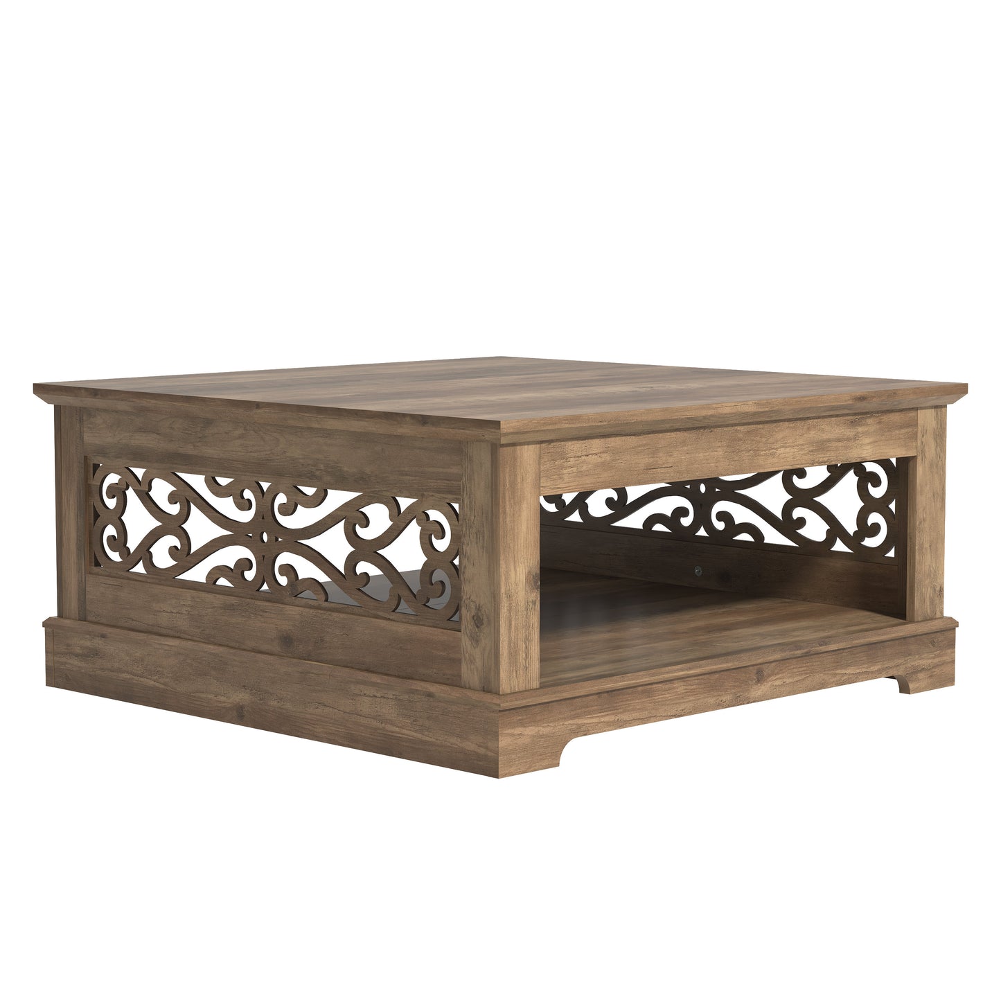 Galano Wood Coffee Table with Storage Shelf 34.8" W x 34.8" D x 16.1" H