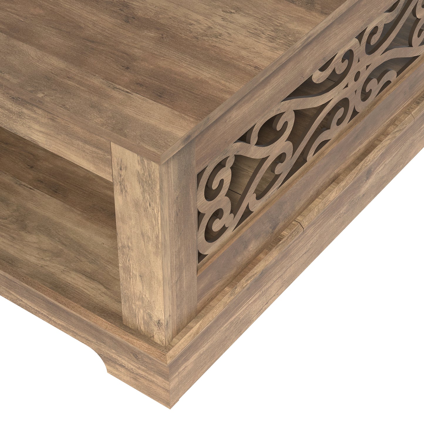 Galano Wood Coffee Table with Storage Shelf 34.8" W x 34.8" D x 16.1" H