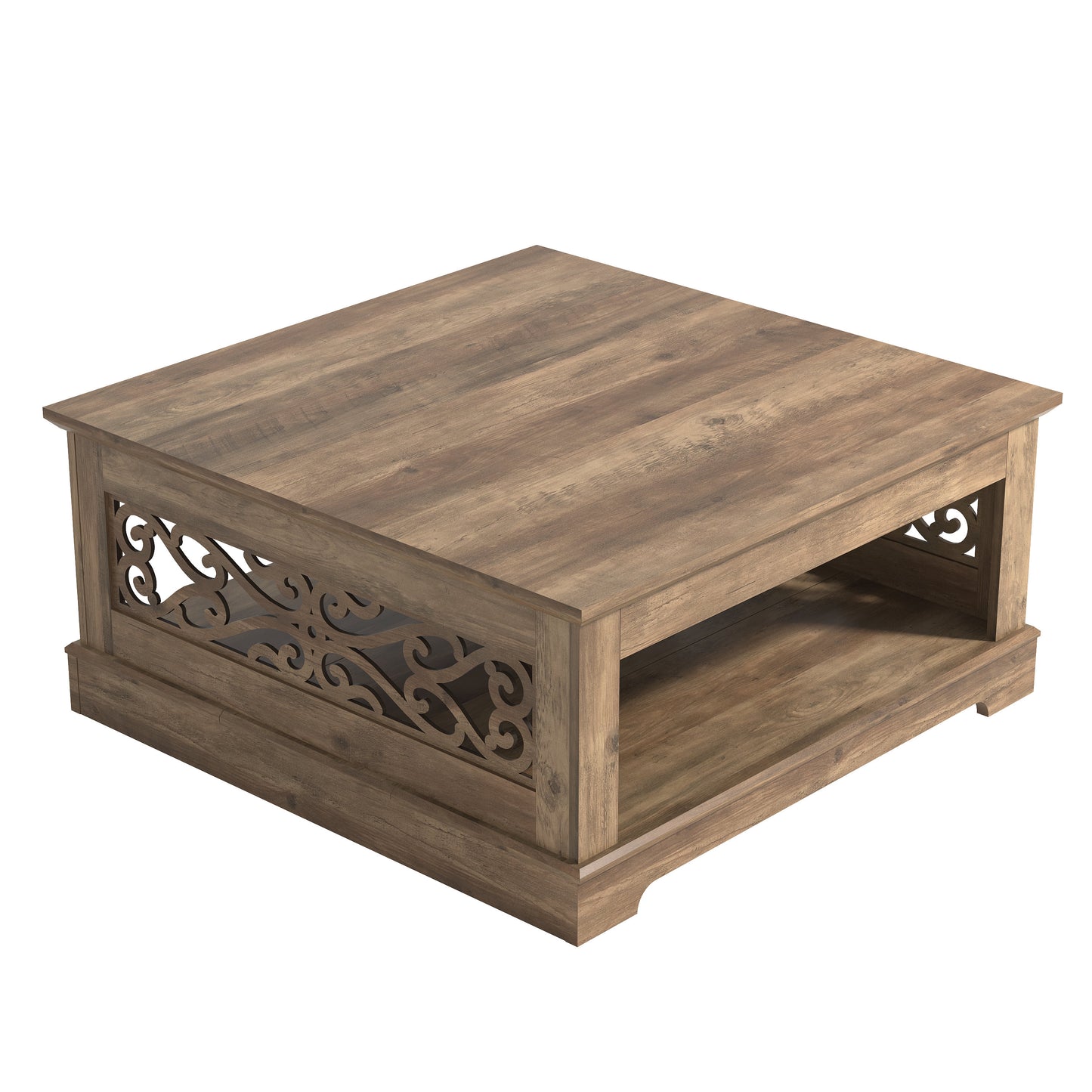Galano Wood Coffee Table with Storage Shelf 34.8" W x 34.8" D x 16.1" H