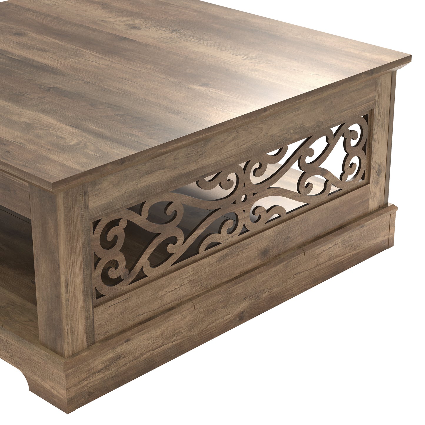 Galano Wood Coffee Table with Storage Shelf 34.8" W x 34.8" D x 16.1" H
