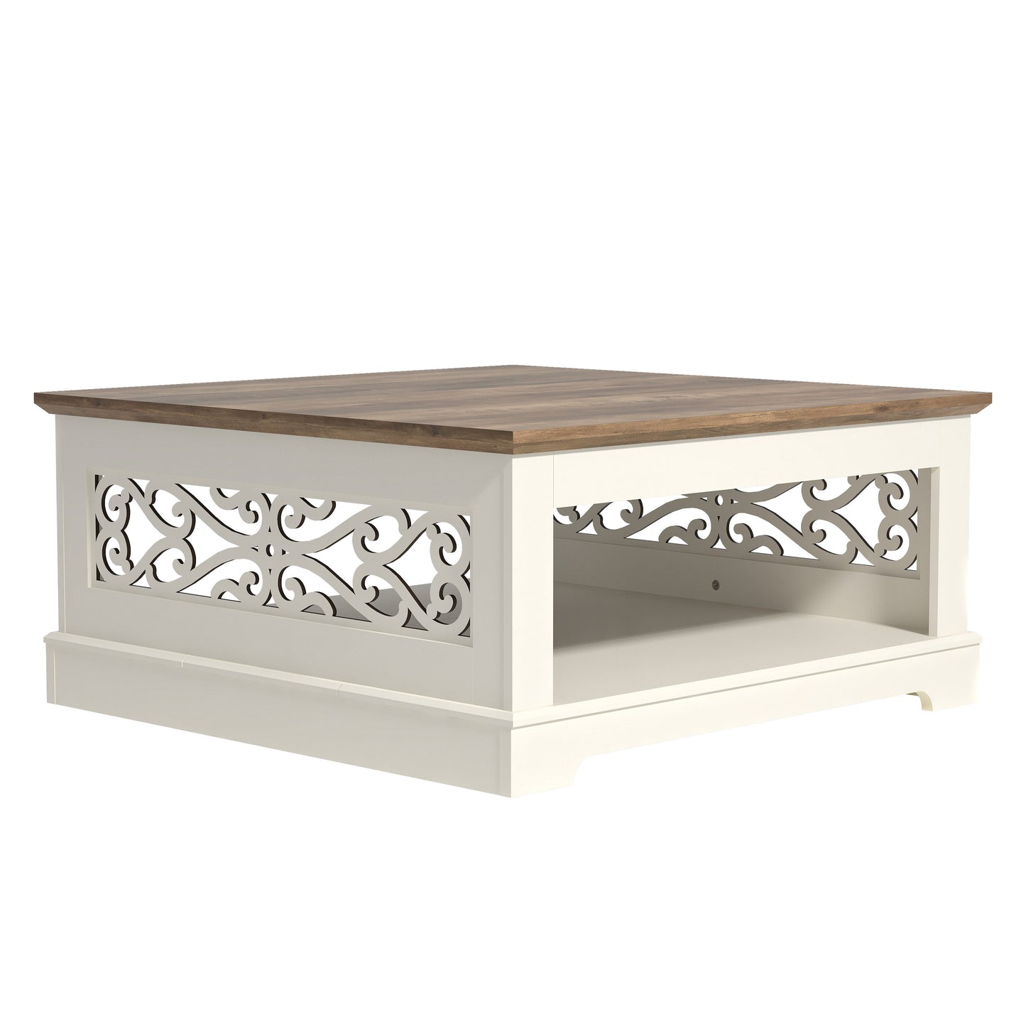 Galano Wood Coffee Table with Storage Shelf 34.8" W x 34.8" D x 16.1" H
