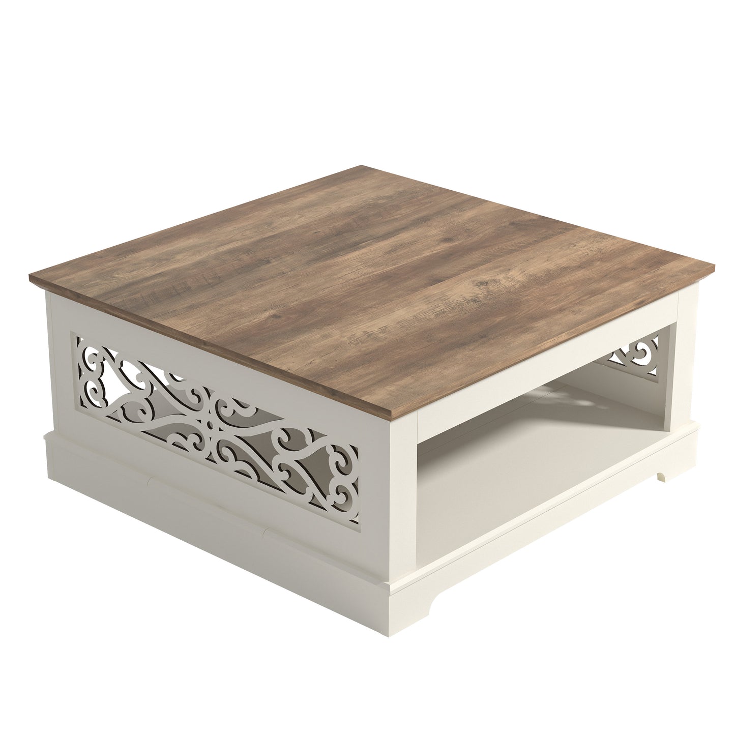 Galano Wood Coffee Table with Storage Shelf 34.8" W x 34.8" D x 16.1" H