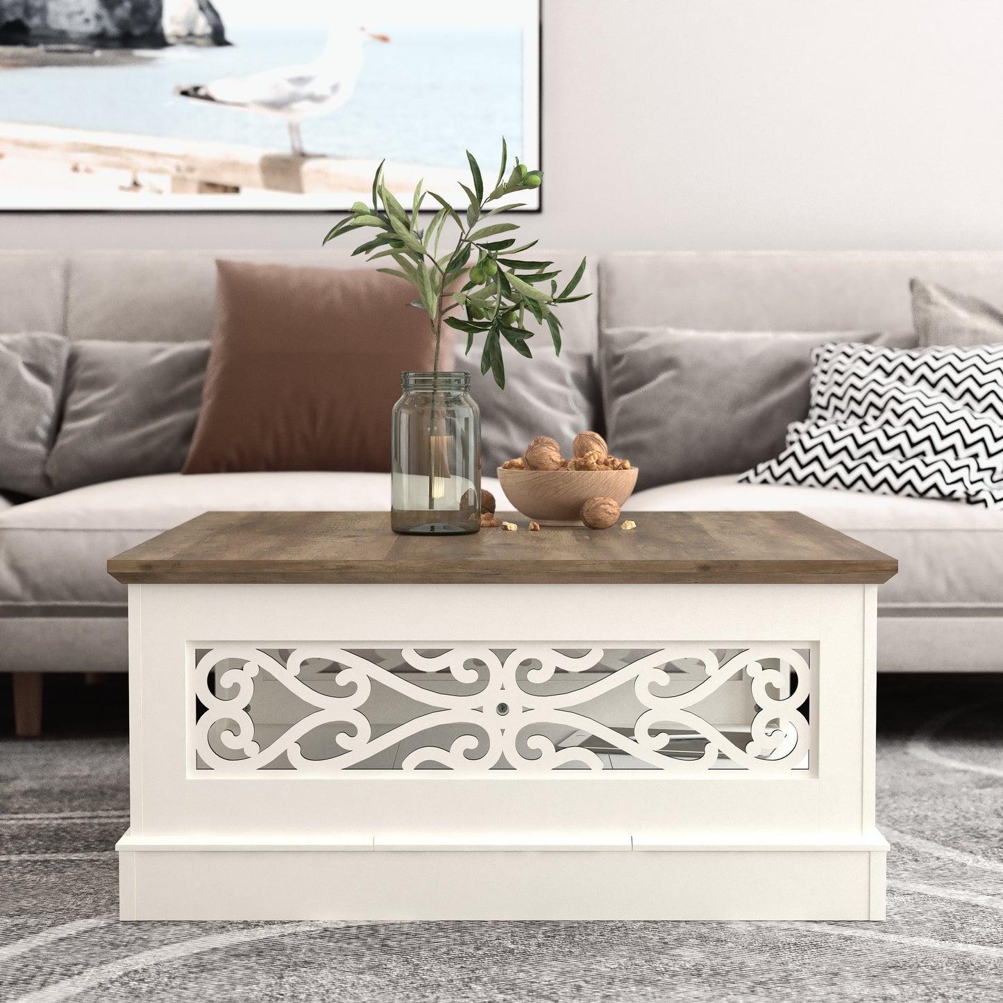 Galano Wood Coffee Table with Storage Shelf 34.8" W x 34.8" D x 16.1" H