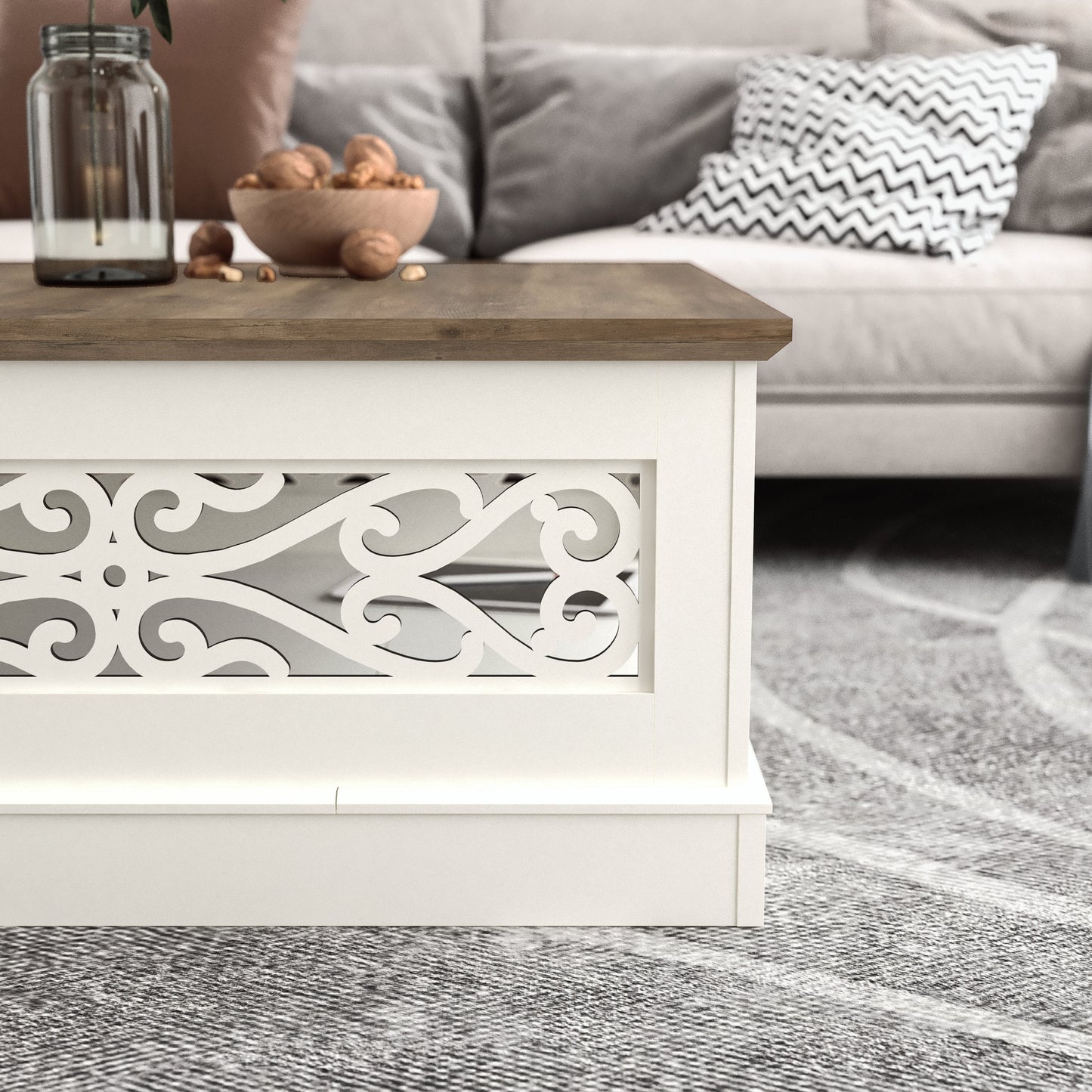 Galano Wood Coffee Table with Storage Shelf 34.8" W x 34.8" D x 16.1" H