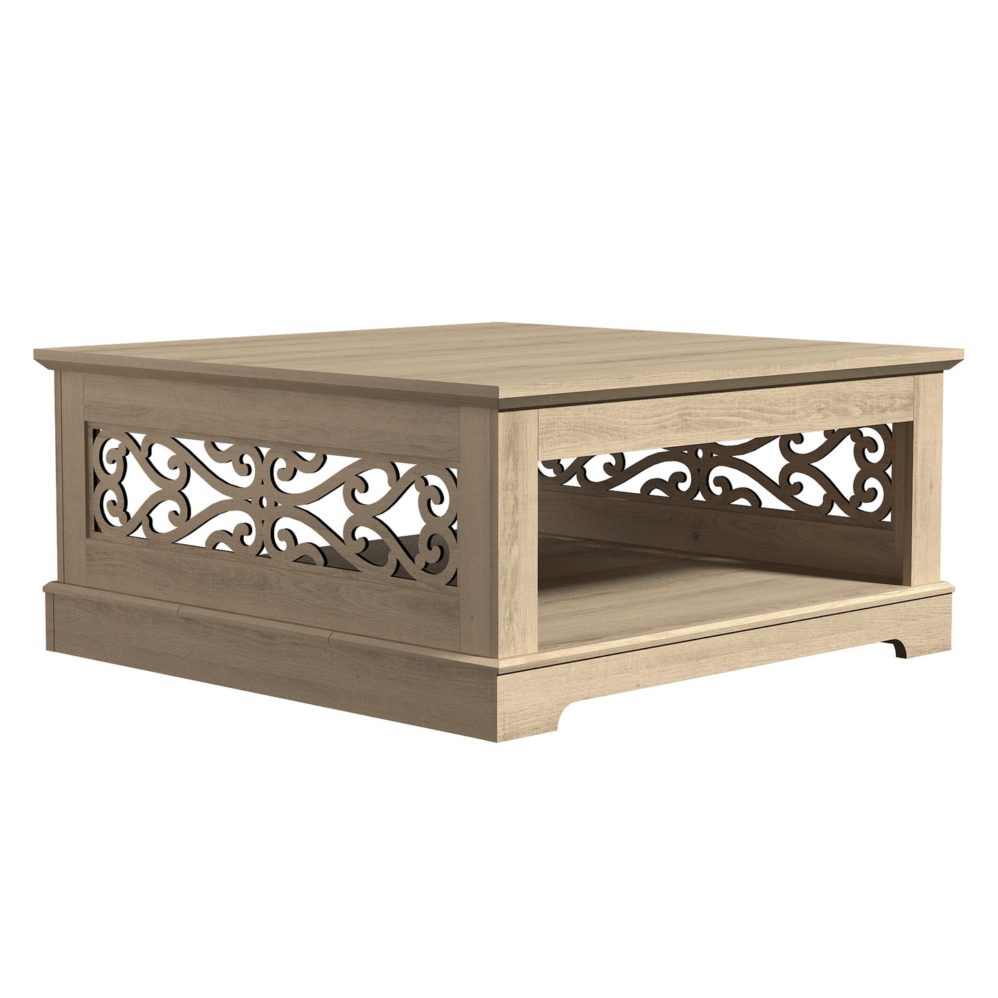 Galano Wood Coffee Table with Storage Shelf 34.8" W x 34.8" D x 16.1" H