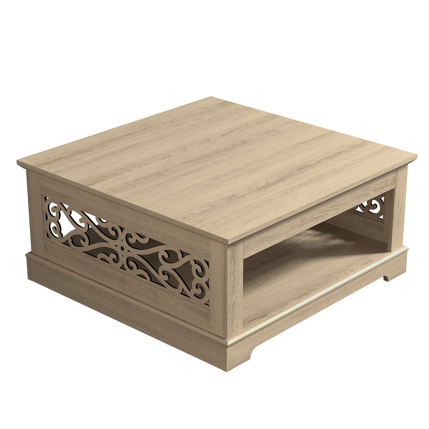 Galano Wood Coffee Table with Storage Shelf 34.8" W x 34.8" D x 16.1" H