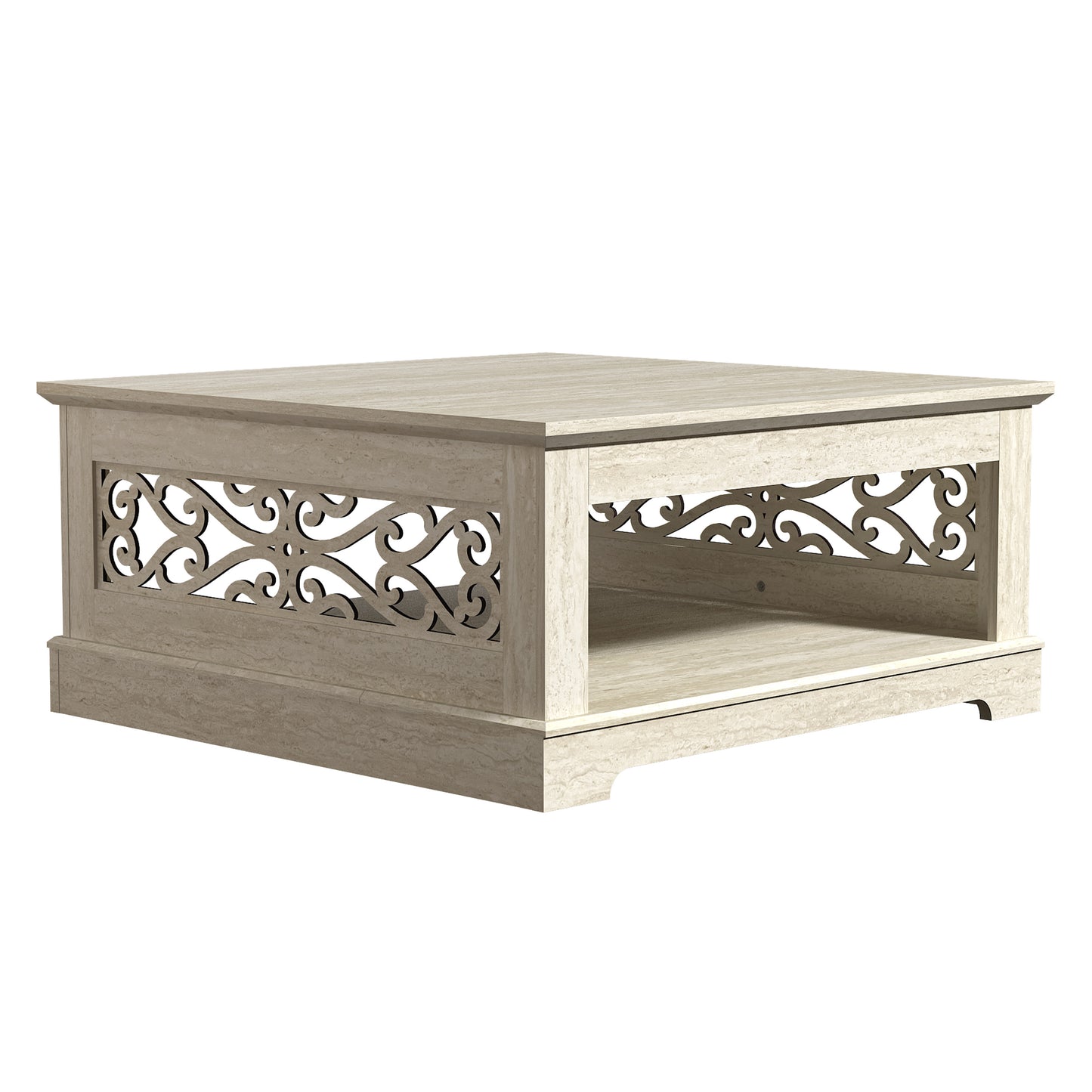 Galano Wood Coffee Table with Storage Shelf 34.8" W x 34.8" D x 16.1" H