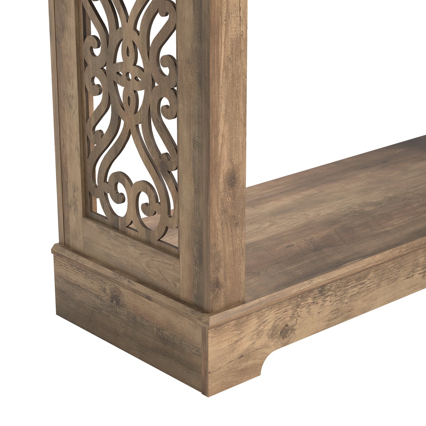 Galano Console Table with Laser-Cut Side Panels in Knotty Oak, 42.1" W x 14.8" D x 29.1" H