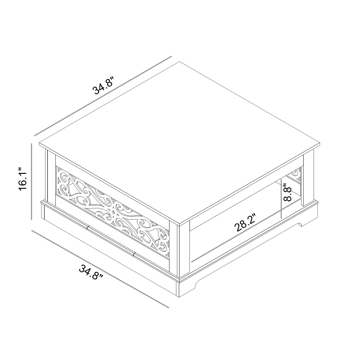 Galano Wood Coffee Table with Storage Shelf 34.8" W x 34.8" D x 16.1" H