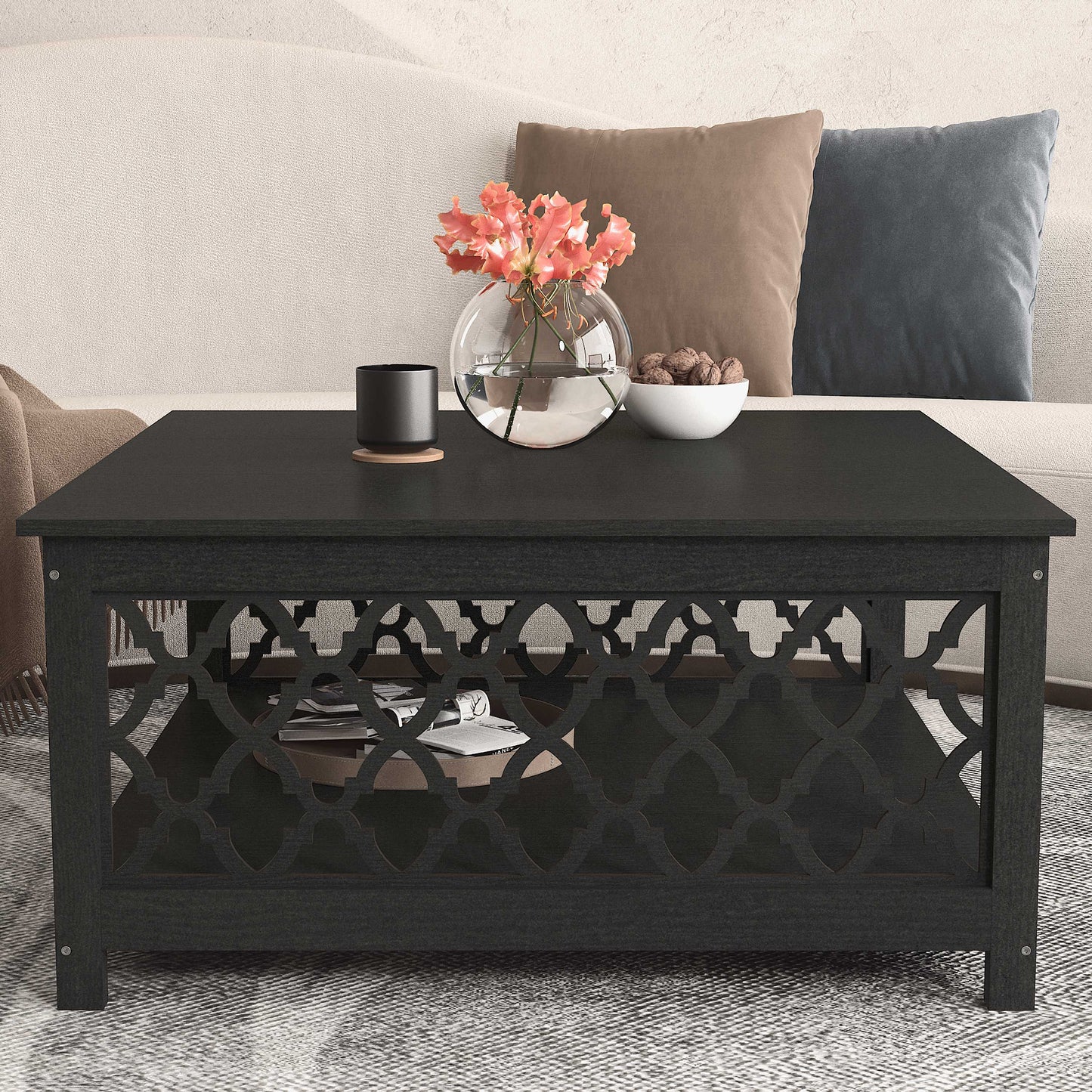 Galano Square Coffee Table with Open Cubby Storage 34.8" W × 34.9" D × 17.1" H