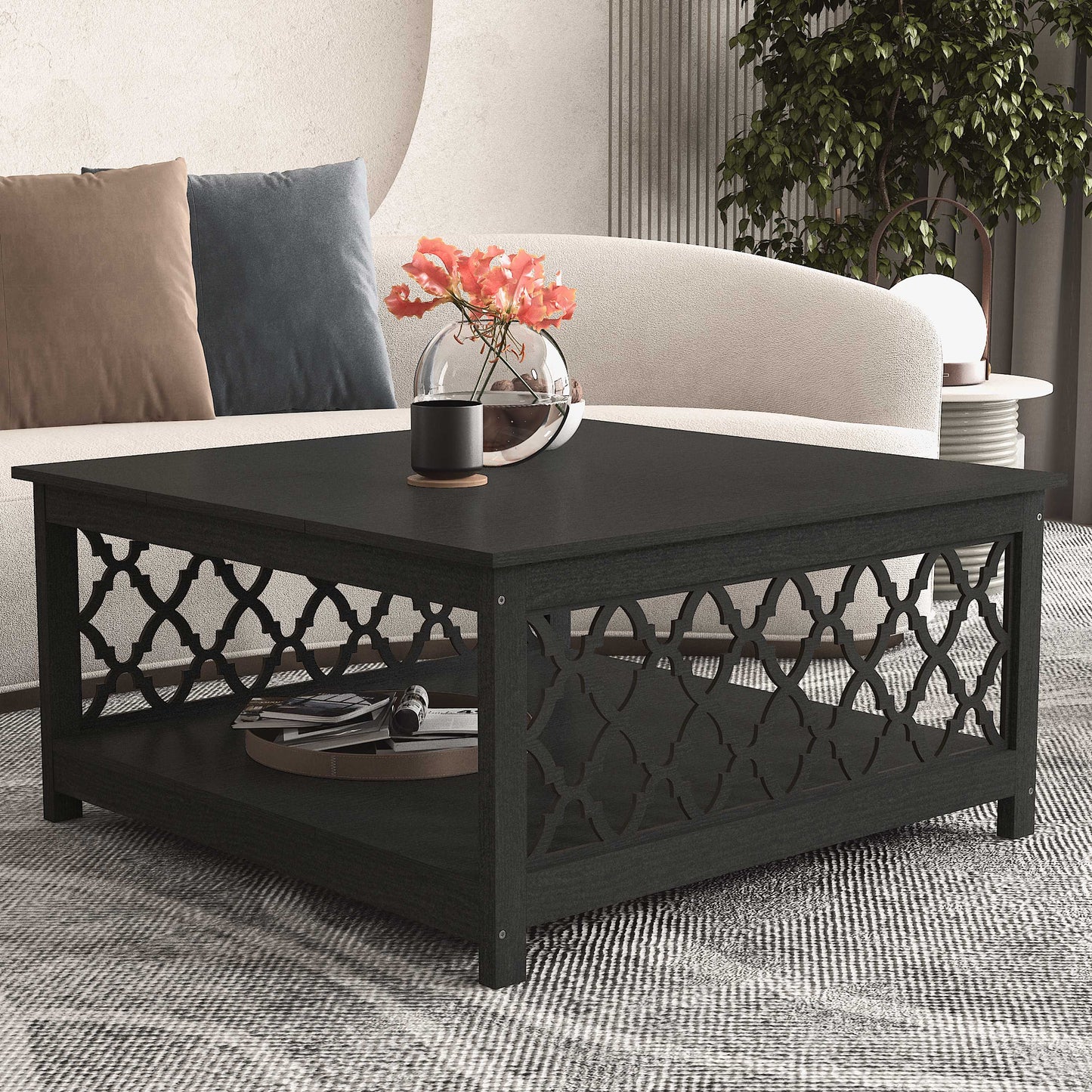 Galano Square Coffee Table with Open Cubby Storage 34.8" W × 34.9" D × 17.1" H