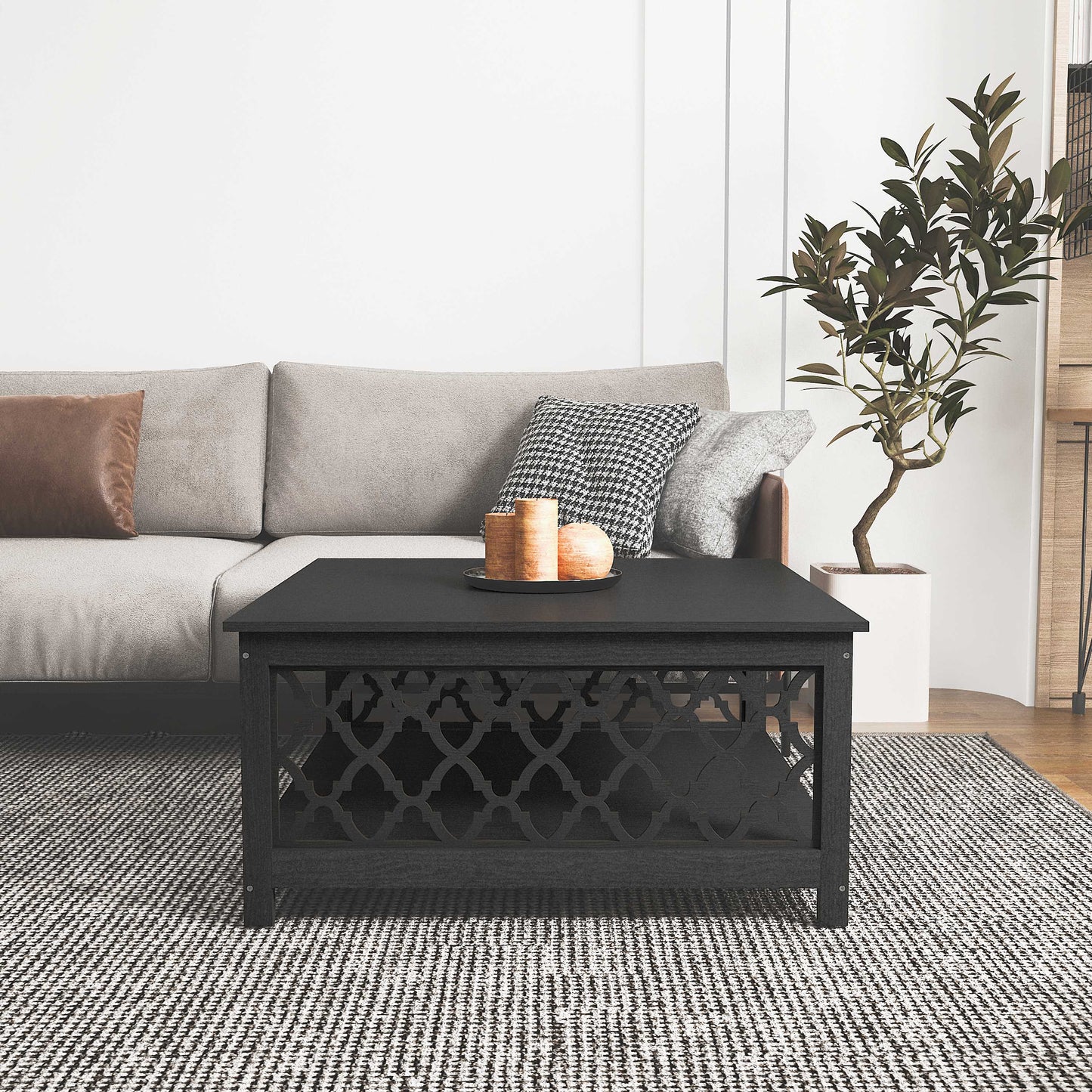 Galano Square Coffee Table with Open Cubby Storage 34.8" W × 34.9" D × 17.1" H