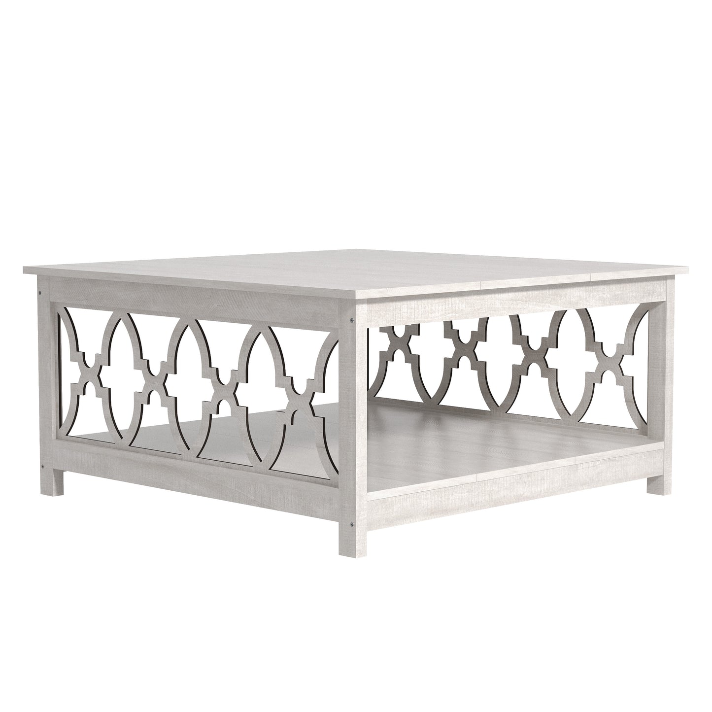 Galano Square Coffee Table with Storage Shelf in Dusty Gray Oak 34.9" W × 34.8" D × 17.1" H