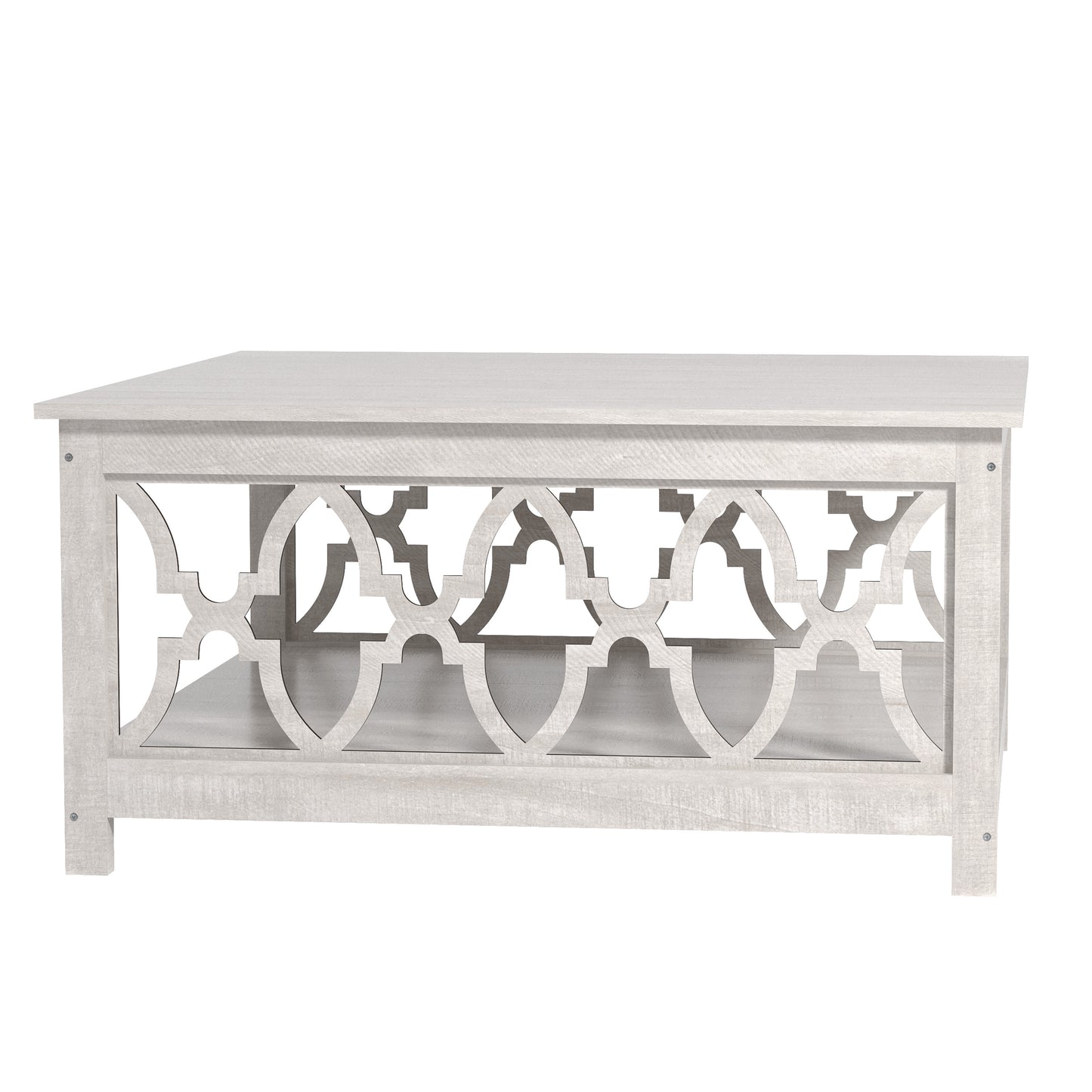 Galano Square Coffee Table with Storage Shelf in Dusty Gray Oak 34.9" W × 34.8" D × 17.1" H