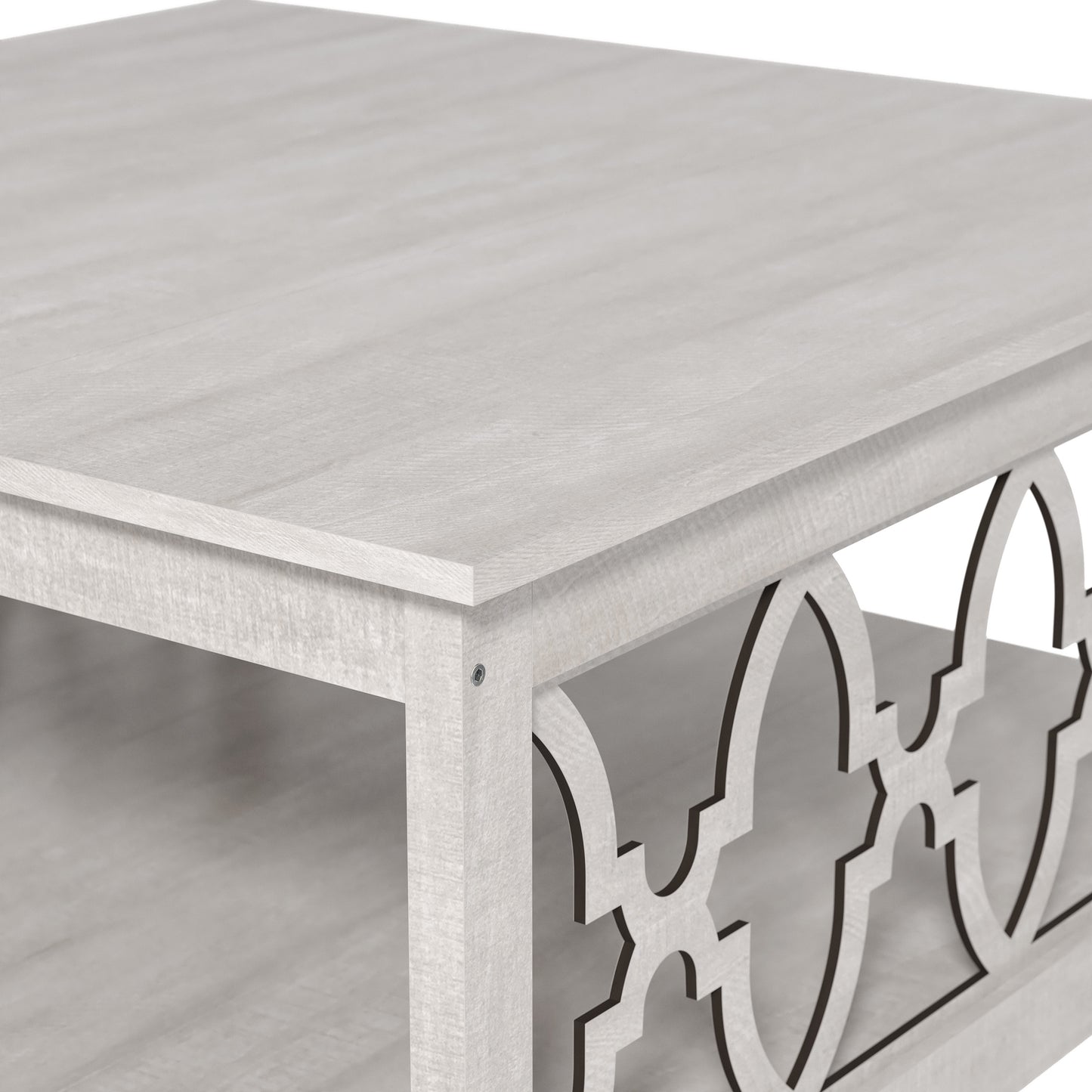Galano Square Coffee Table with Storage Shelf in Dusty Gray Oak 34.9" W × 34.8" D × 17.1" H