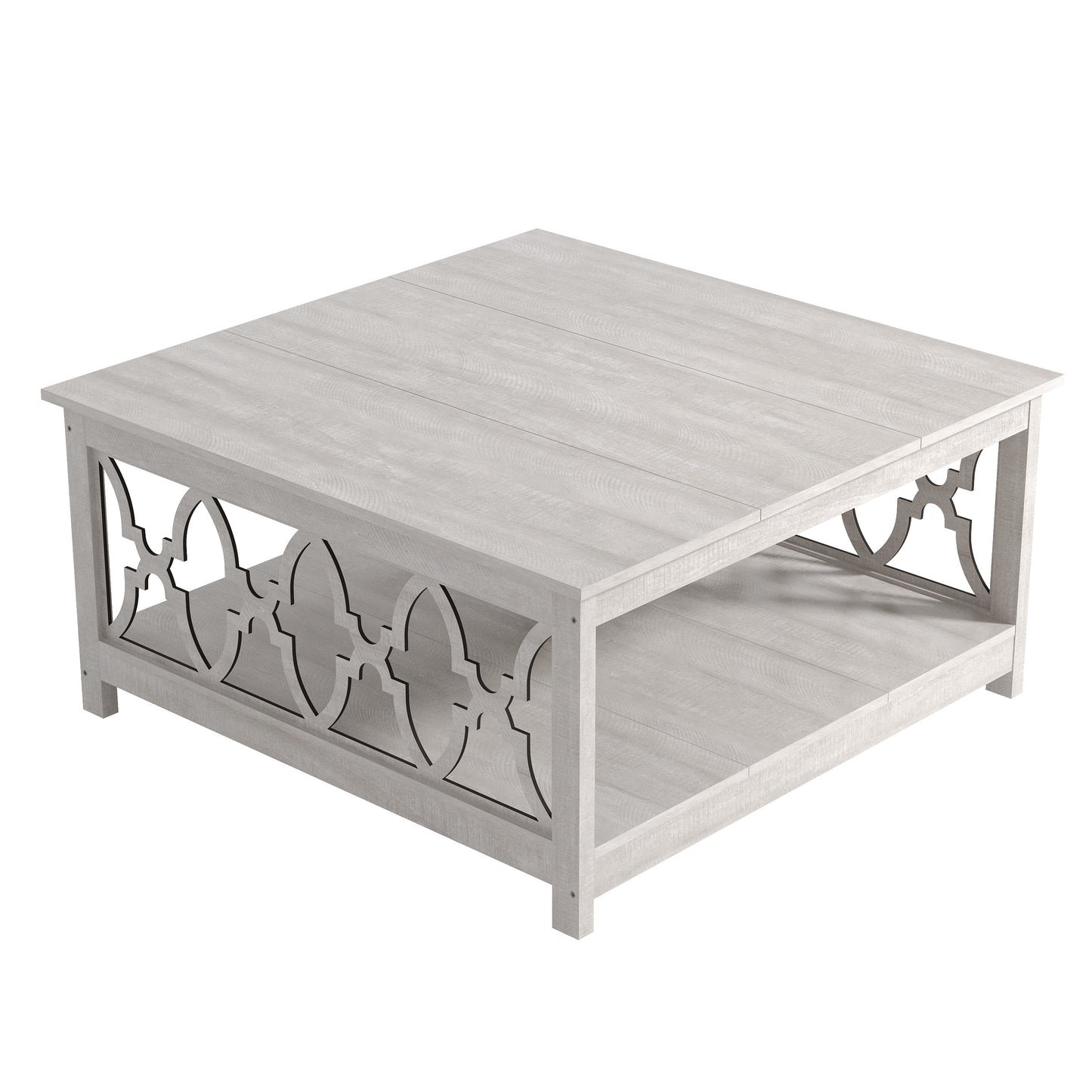 Galano Square Coffee Table with Storage Shelf in Dusty Gray Oak 34.9" W × 34.8" D × 17.1" H