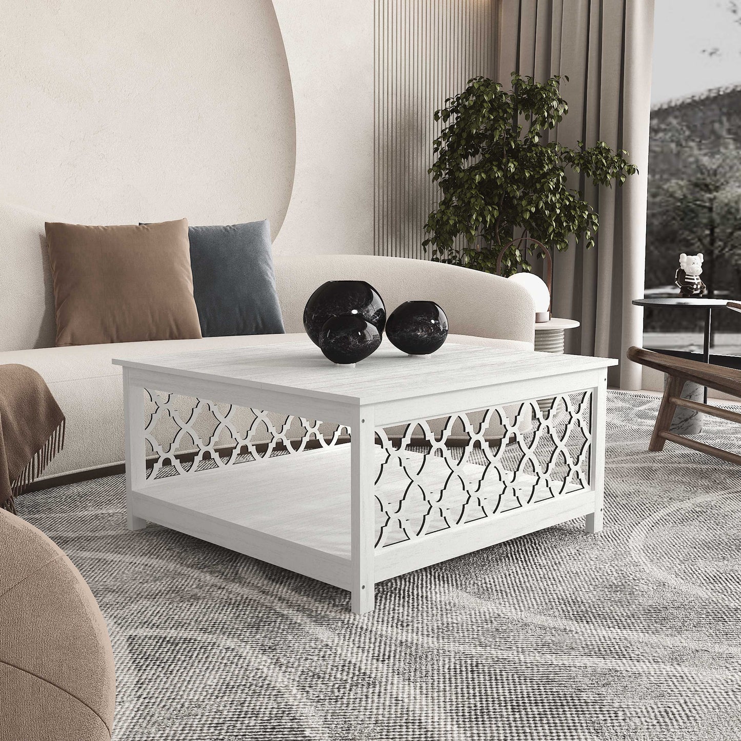 Galano Square Coffee Table with Open Cubby Storage 34.8" W × 34.9" D × 17.1" H