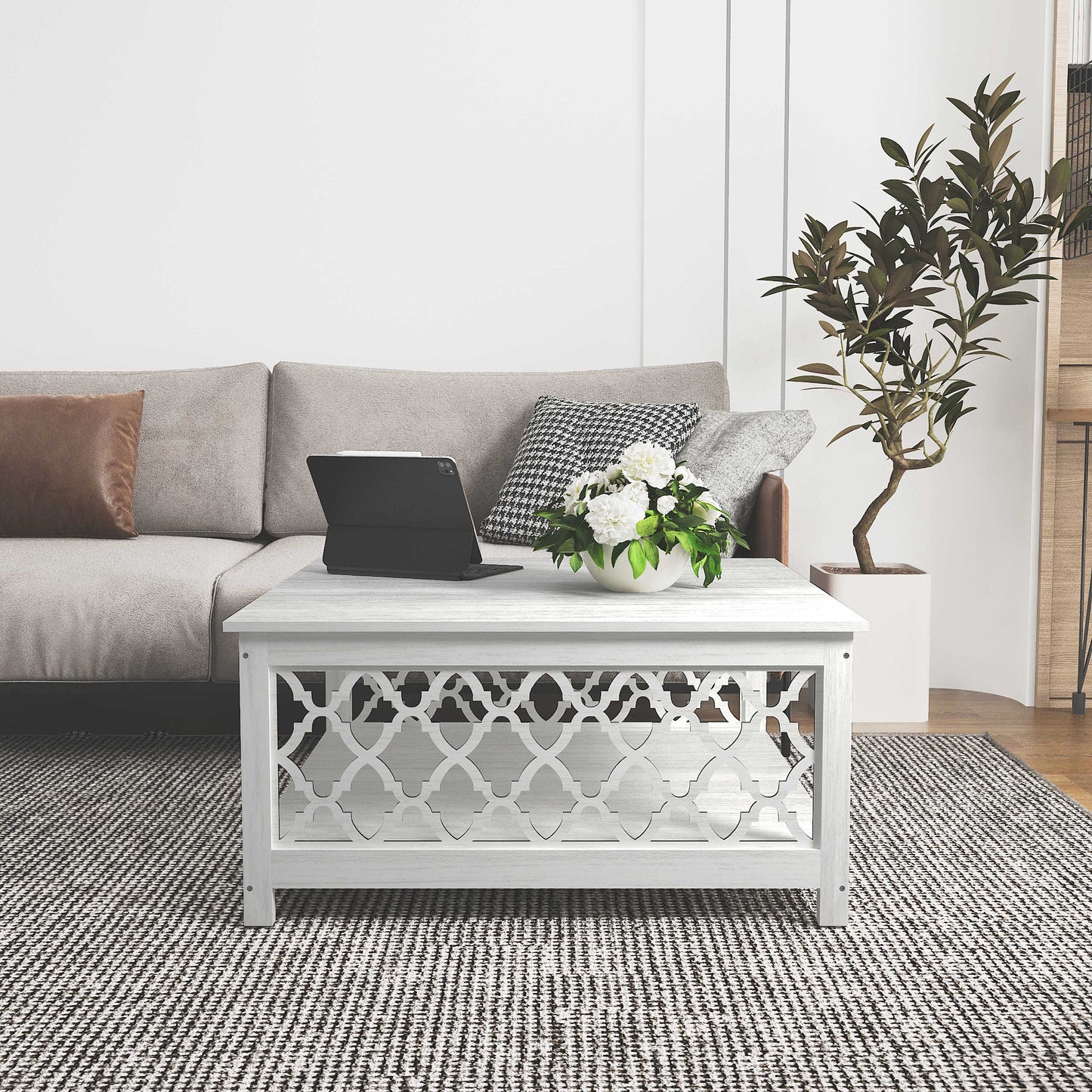 Galano Square Coffee Table with Open Cubby Storage 34.8" W × 34.9" D × 17.1" H