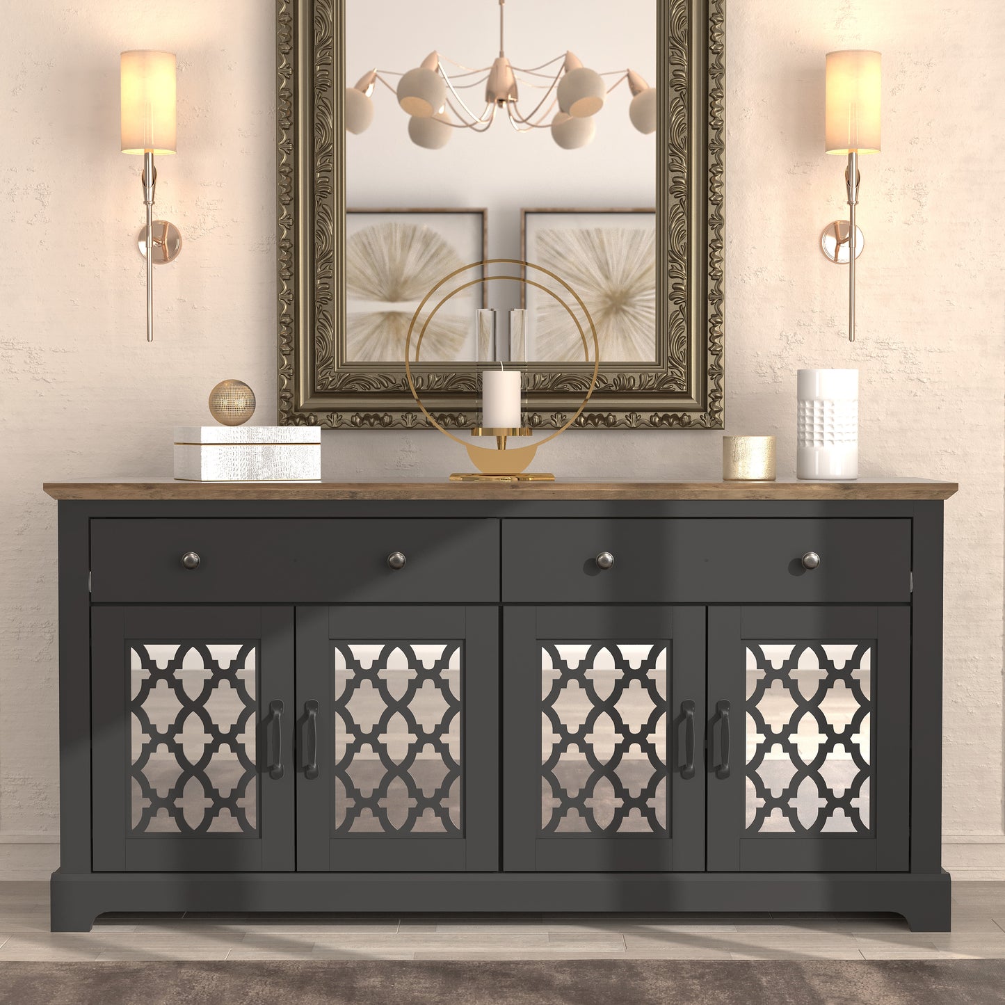 Galano 2-Drawer Sideboard with Mirrored Doors 58.7" W x 15.7" D x 29.2" H