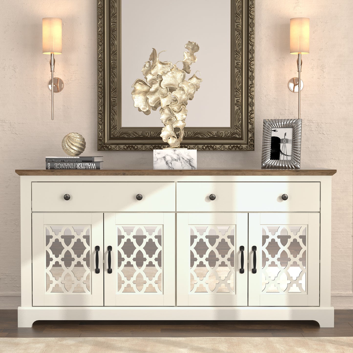 Galano 2-Drawer Sideboard with Mirrored Doors 58.7" W x 15.7" D x 29.2" H