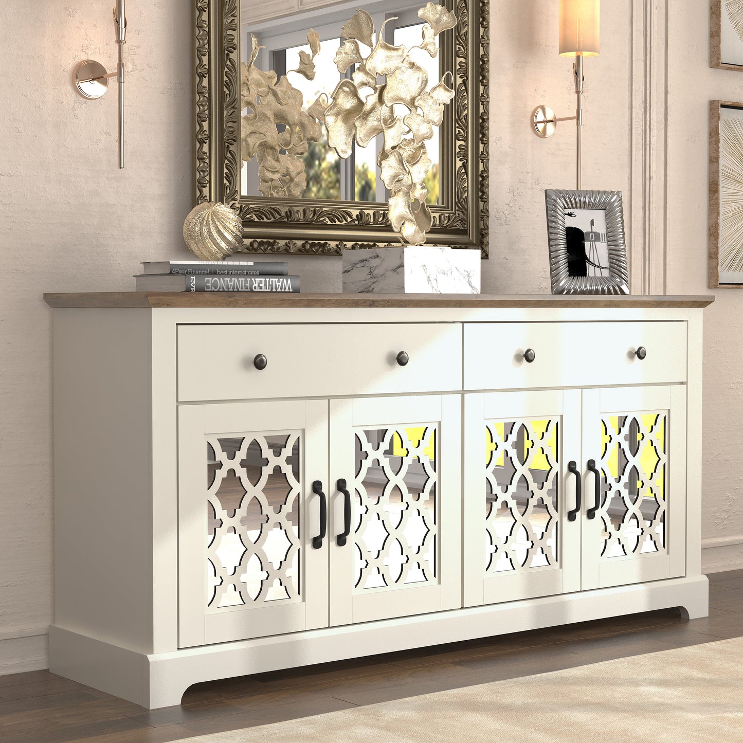 Galano 2-Drawer Sideboard with Mirrored Doors 58.7" W x 15.7" D x 29.2" H