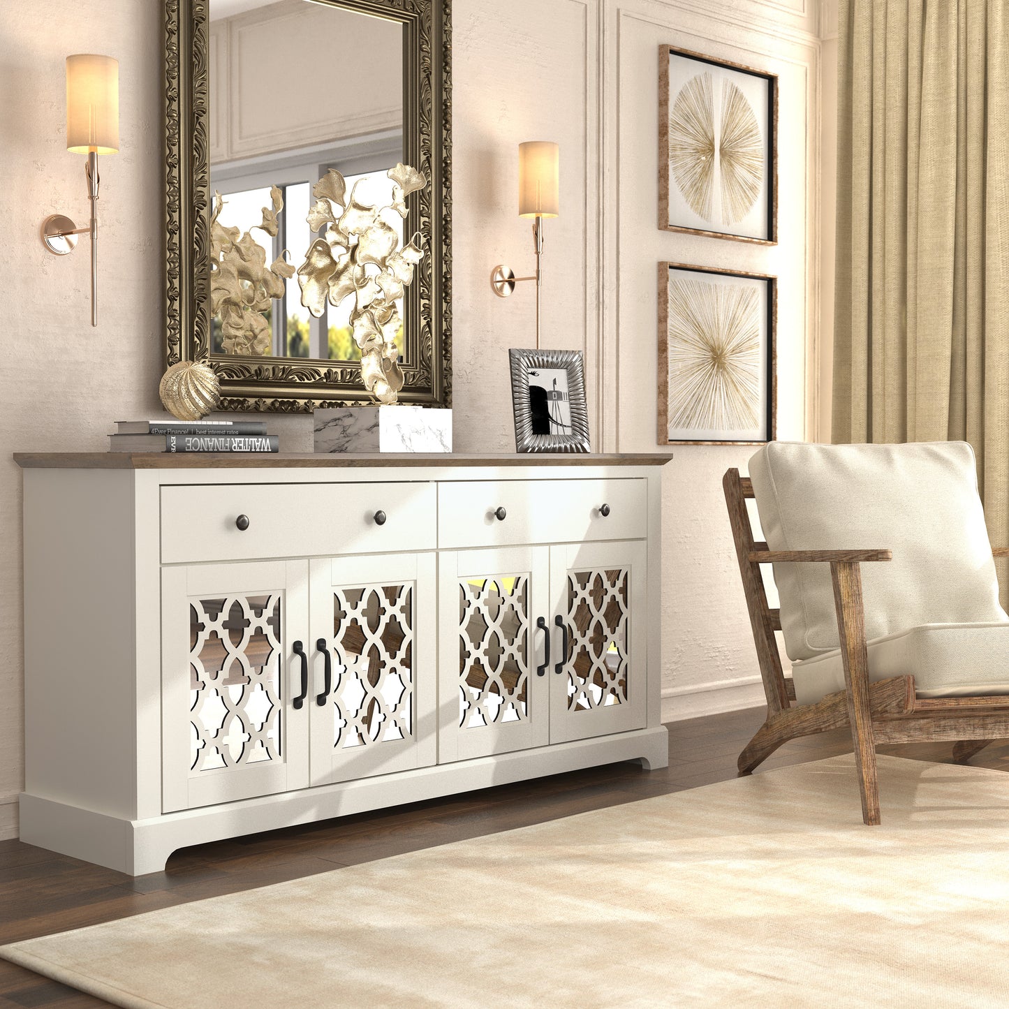 Galano 2-Drawer Sideboard with Mirrored Doors 58.7" W x 15.7" D x 29.2" H
