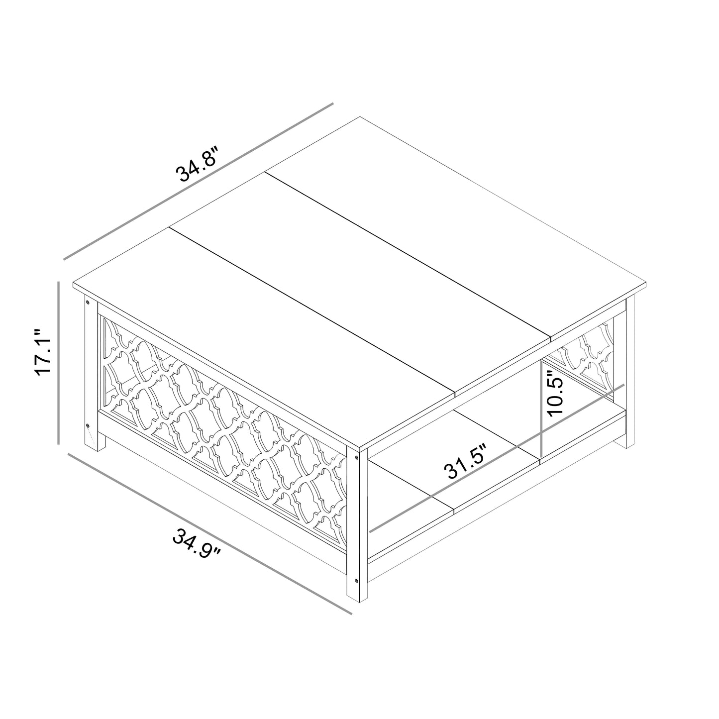 Galano Square Coffee Table with Open Cubby Storage 34.8" W × 34.9" D × 17.1" H