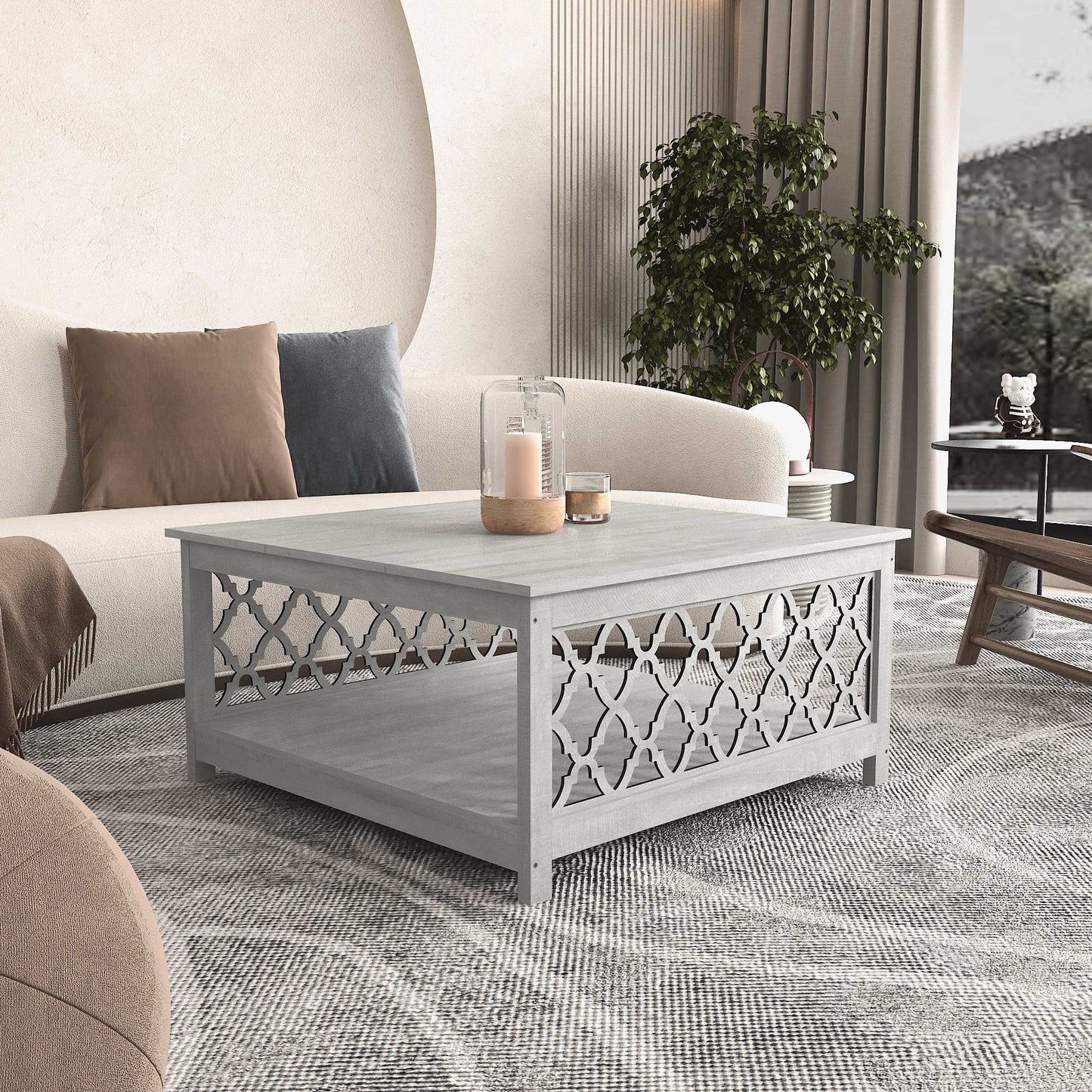Galano Square Coffee Table with Open Cubby Storage 34.8" W × 34.9" D × 17.1" H