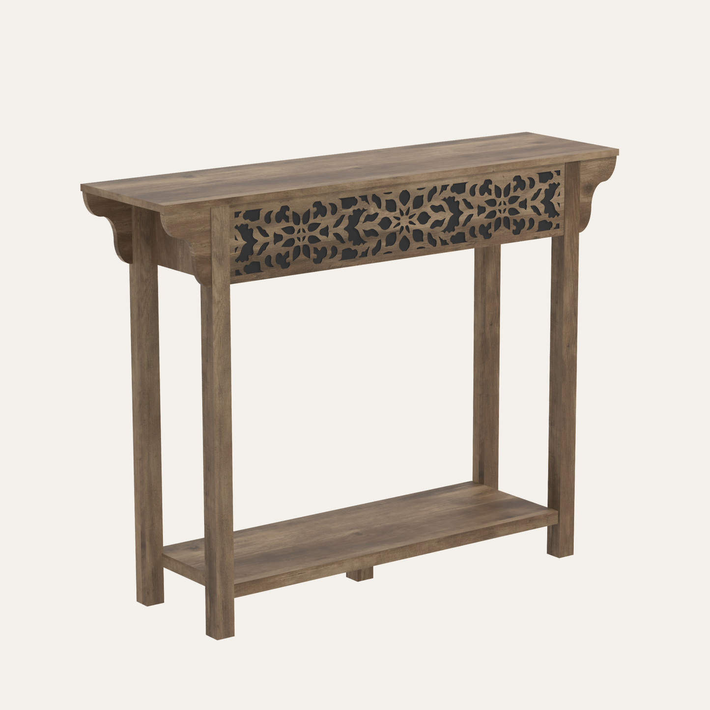 Galano Carved Wood Console Table with Bottom Shelf 43" W × 12" D × 33" H