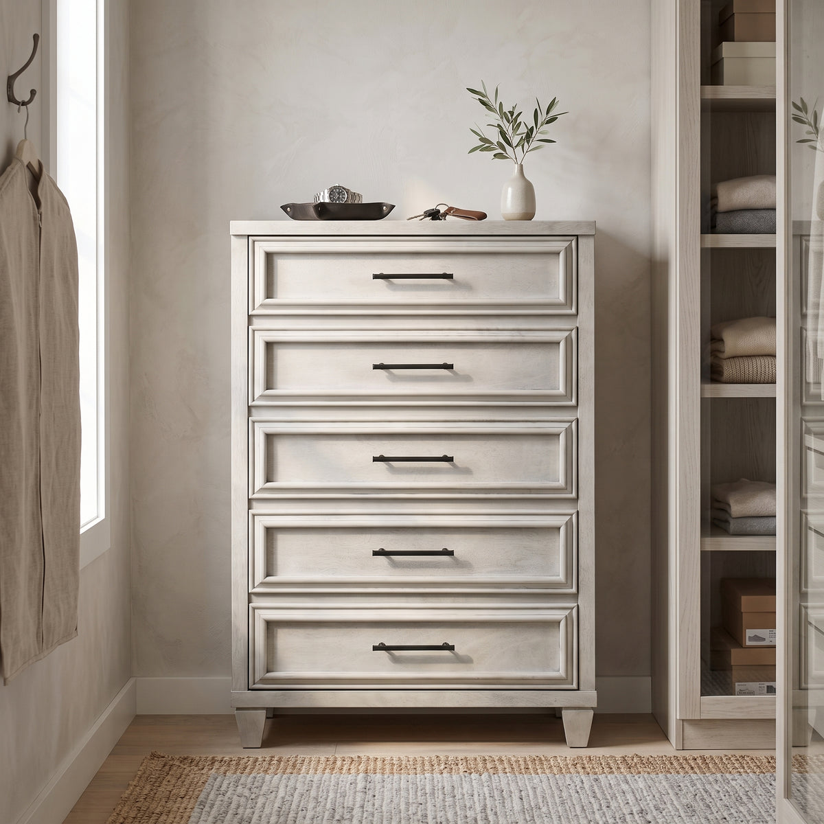 Galano 28.7" W Traditional 5 Drawer Chest with Solid Wood Details and Interlocking Drawers