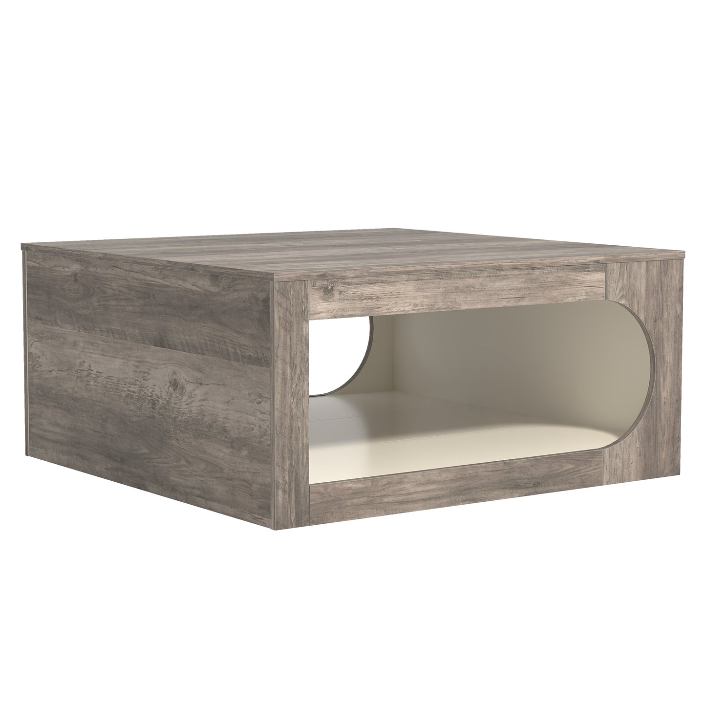 Galano Square Coffee Table with Curved Cut-Out Storage Shelf 34.8" W x 34.8" D x 16.1" H